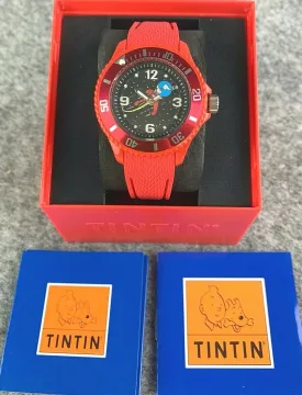 MOULINSART TINTIN WATCH 015 315 Moon Rocket & Globe Red strap Ladies