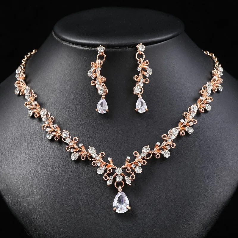 Necklace And Earrings Suite Female Clip Zircon Accessories