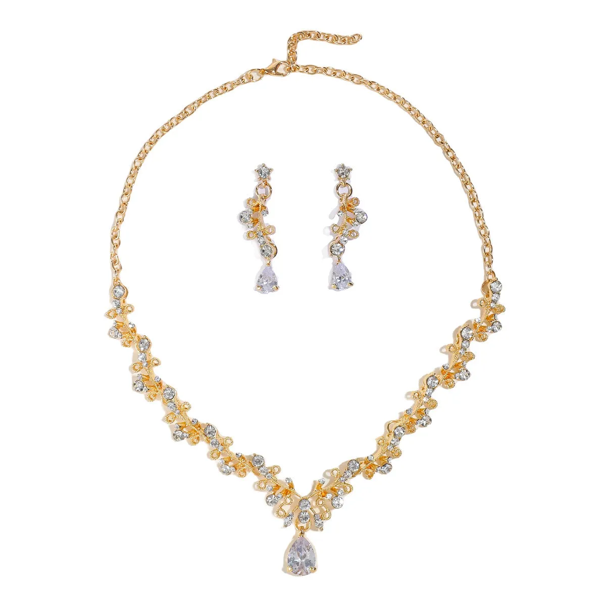 Necklace And Earrings Suite Female Clip Zircon Accessories