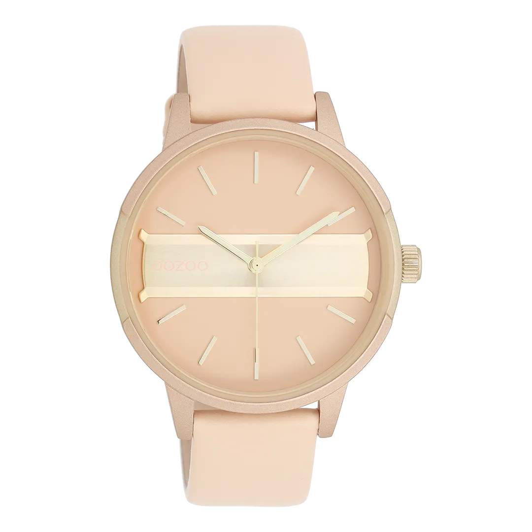 Peach pink/gold coloured OOZOO watch with peach pink leather strap - C11151