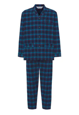 Pijama Hombre Invierno Largo Solapa Franela Cuadros - Azul 2804_33