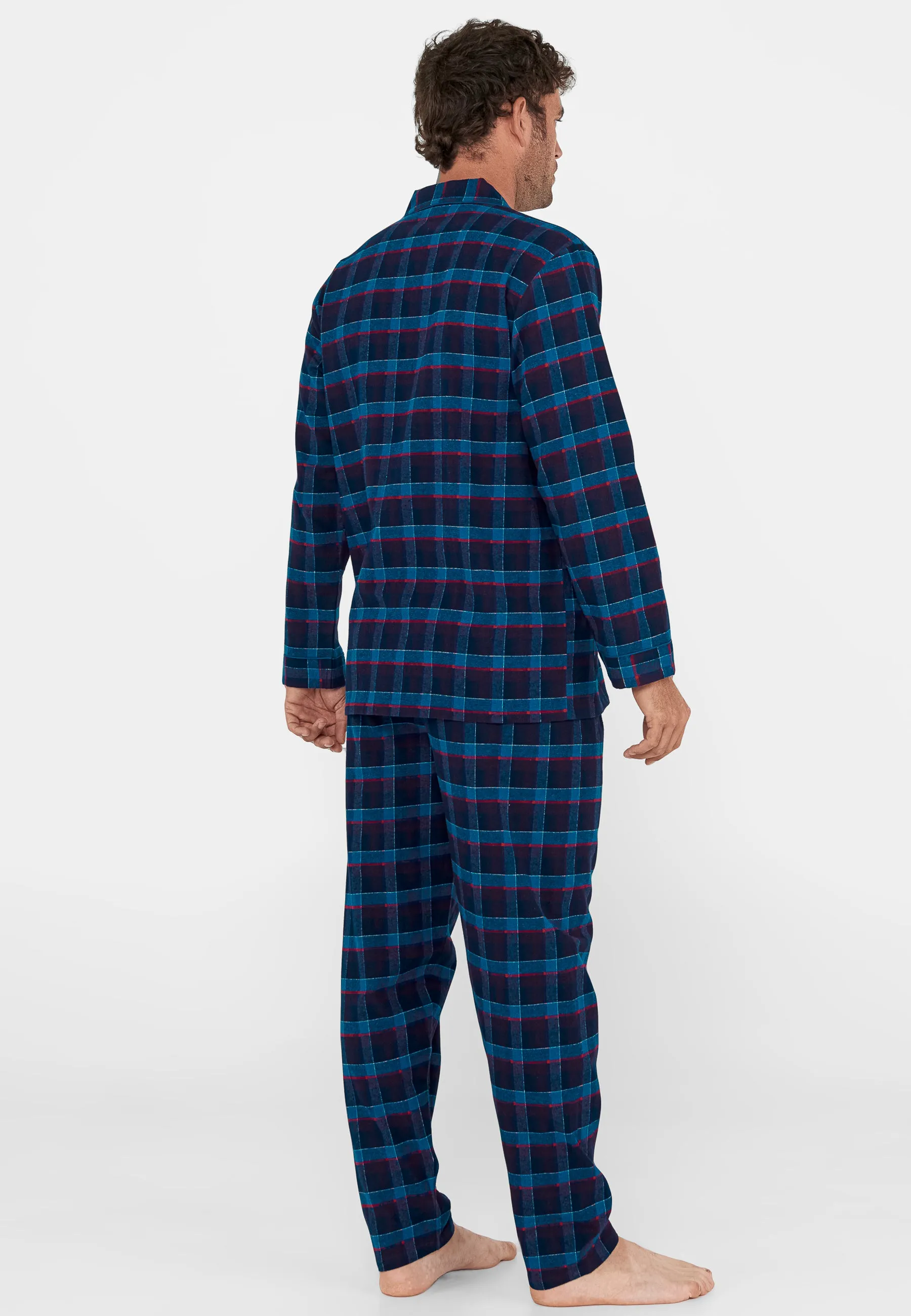 Pijama Hombre Invierno Largo Solapa Franela Cuadros - Azul 2804_33