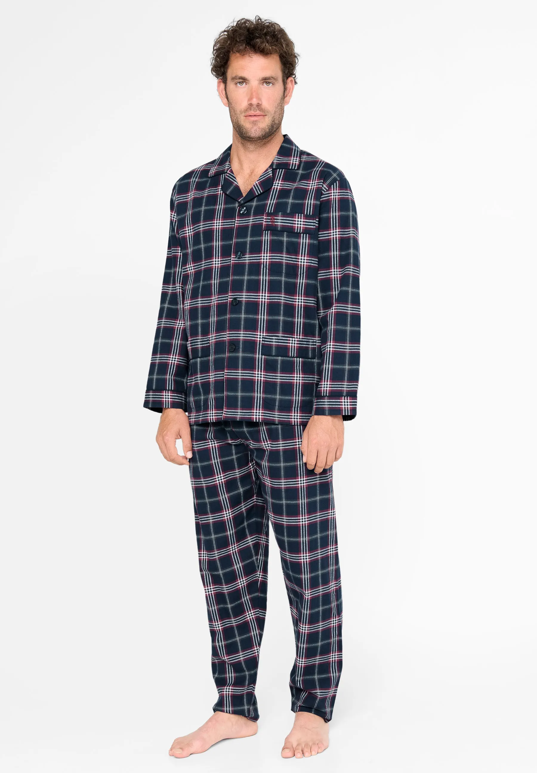 Pijama Hombre Invierno Largo Solapa Franela Cuadros - Azul 2810_39