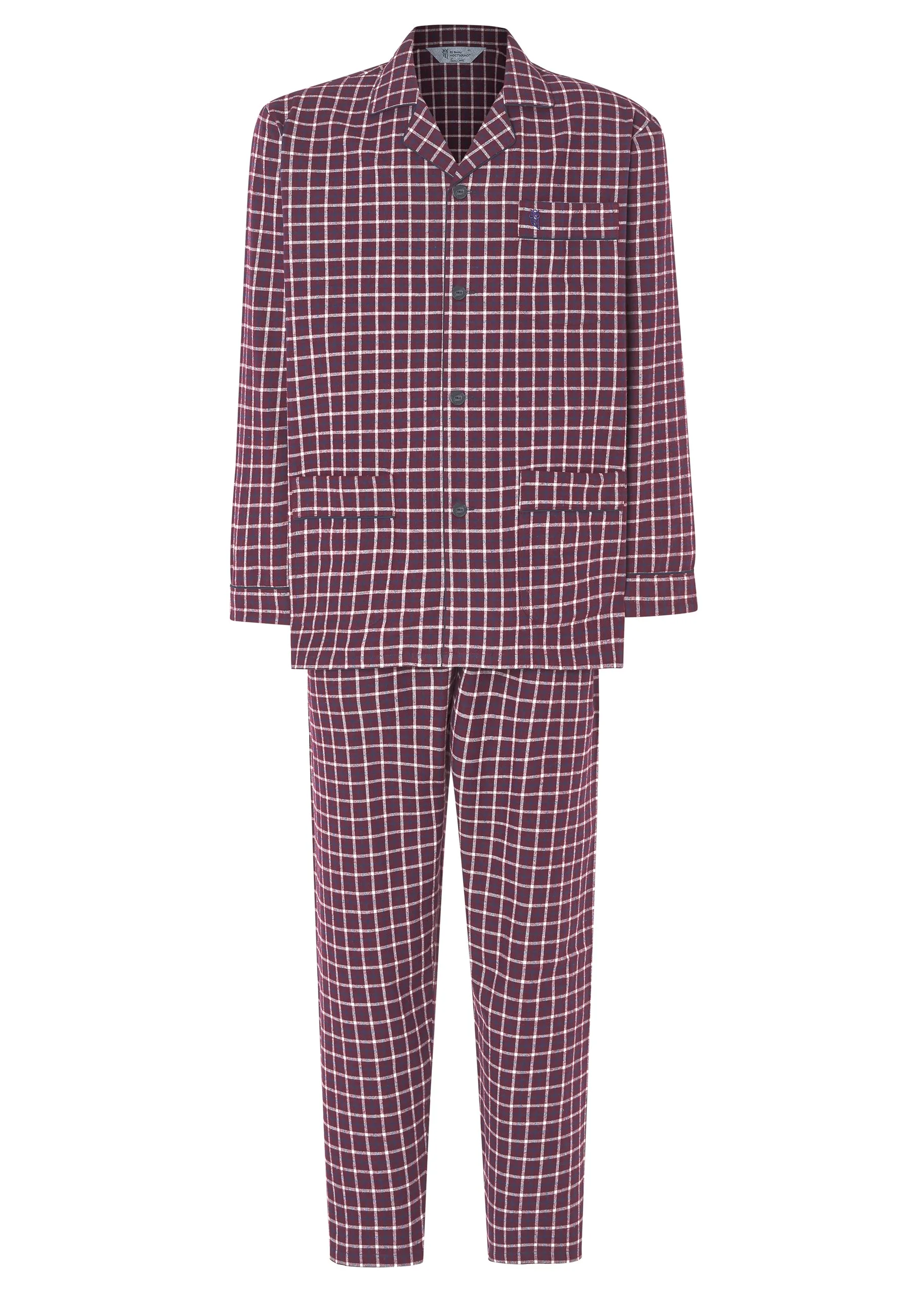 Pijama Hombre Invierno Largo Solapa Franela Cuadros - Rojo 2814_90