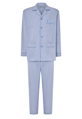 Pijama Hombre Largo Premium Solapa Popelín Cuadros - Azul 2711_30