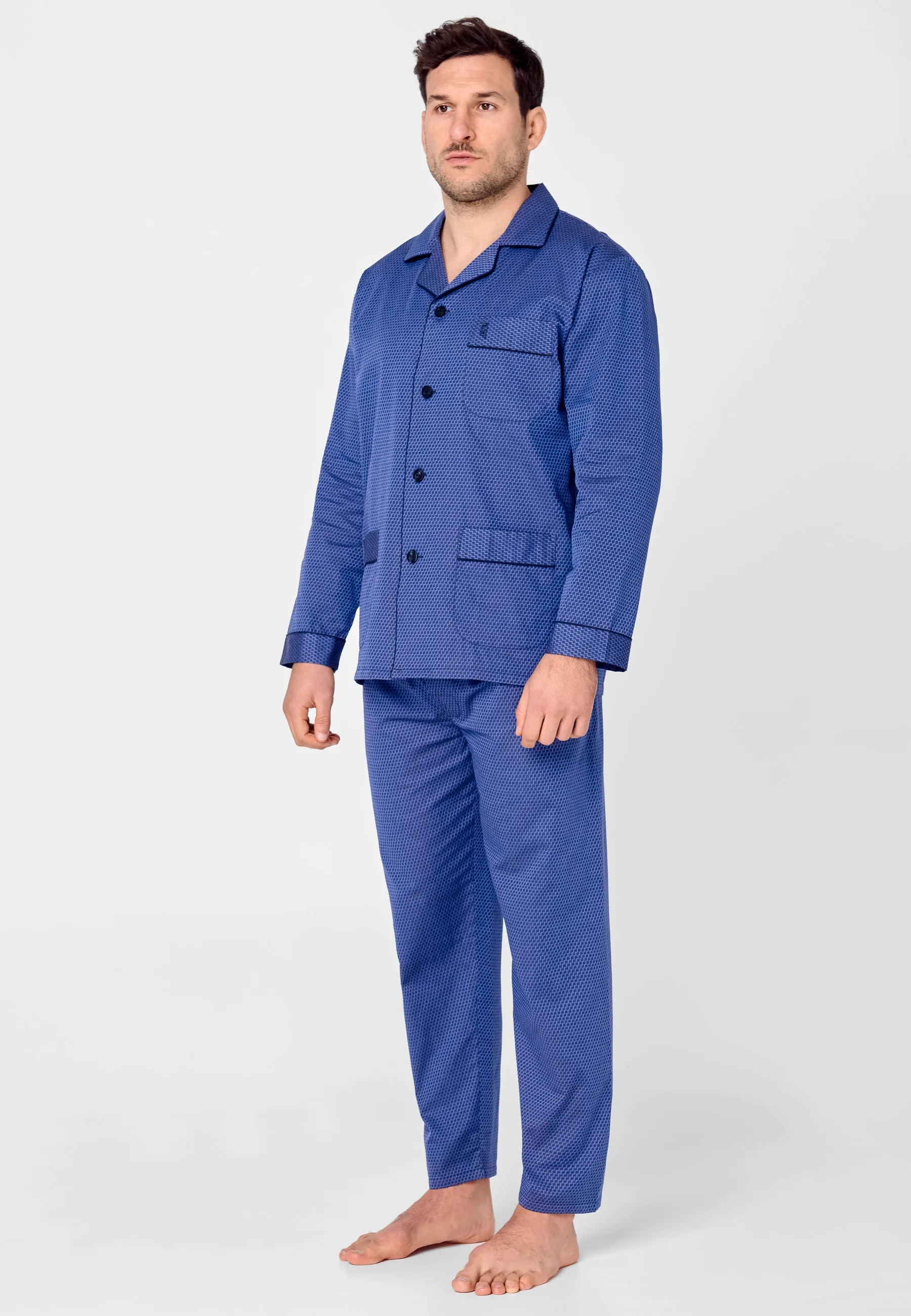 Pijama Hombre Largo Premium Solapa Popelín Estampado - Azul 2713_38