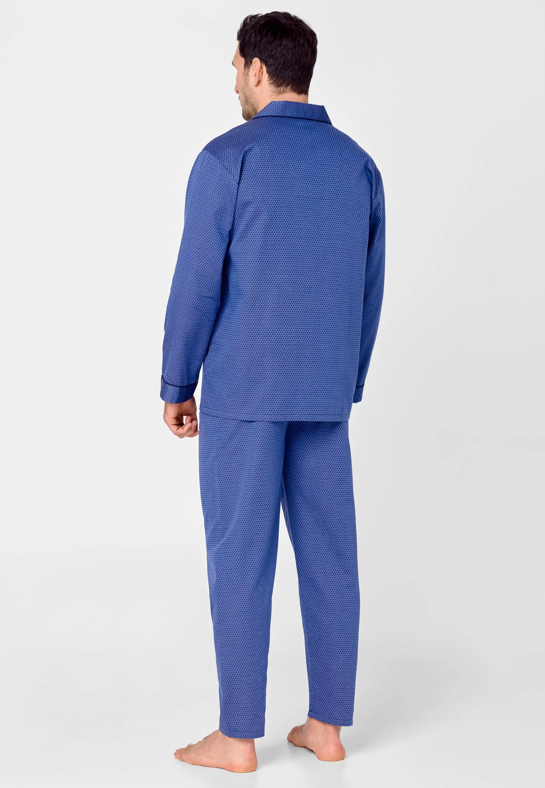 Pijama Hombre Largo Premium Solapa Popelín Estampado - Azul 2713_38