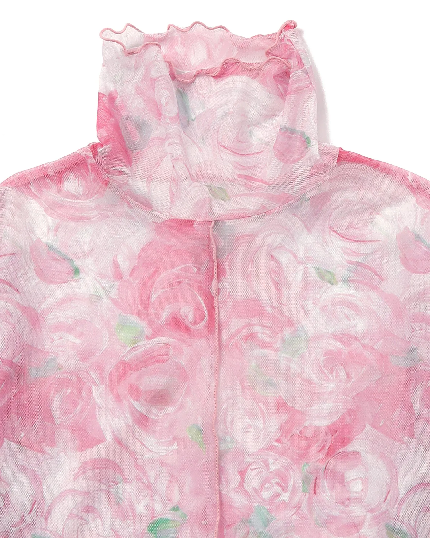 Pink rose flower see-through tops