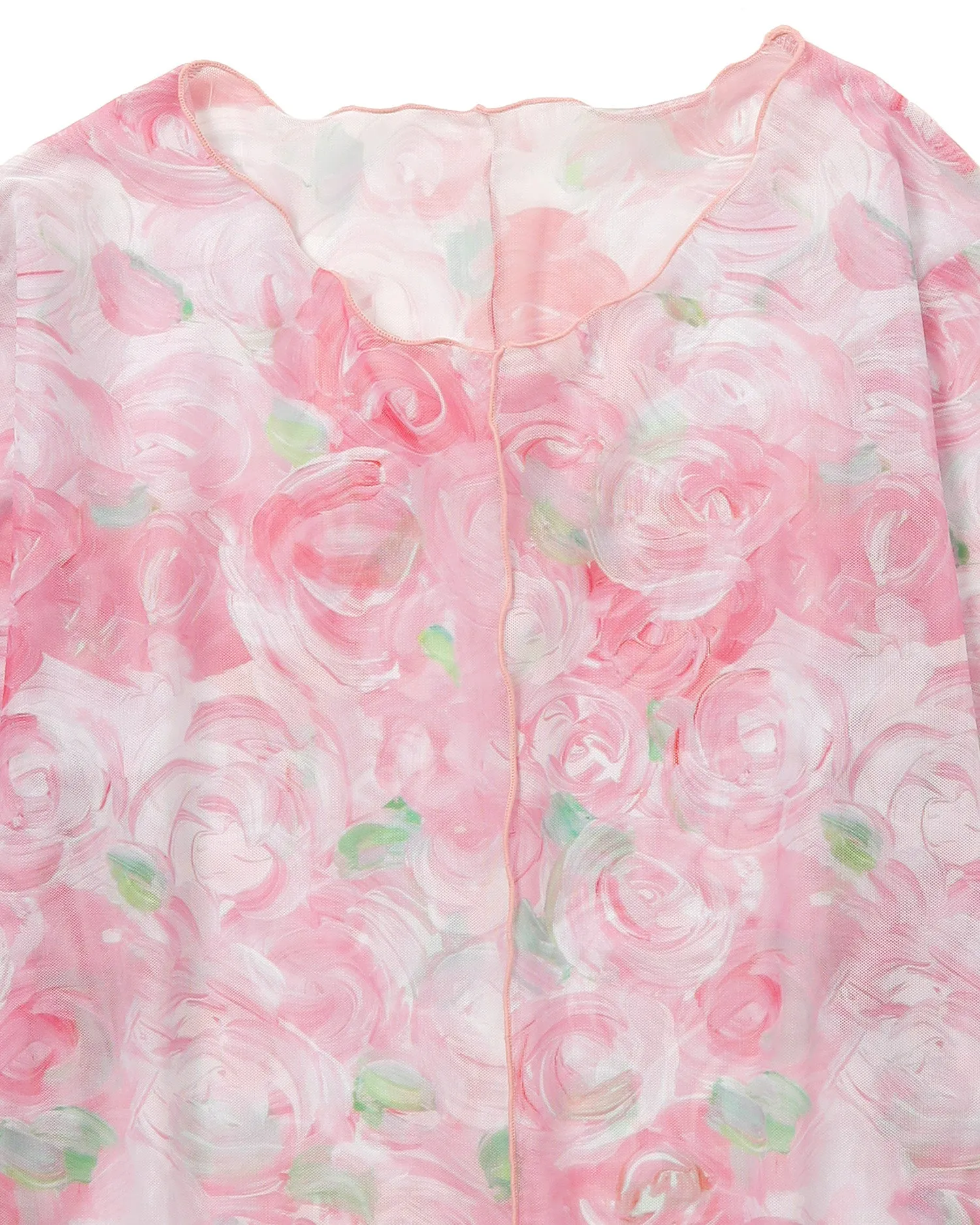 Pink rose flower see-through tops