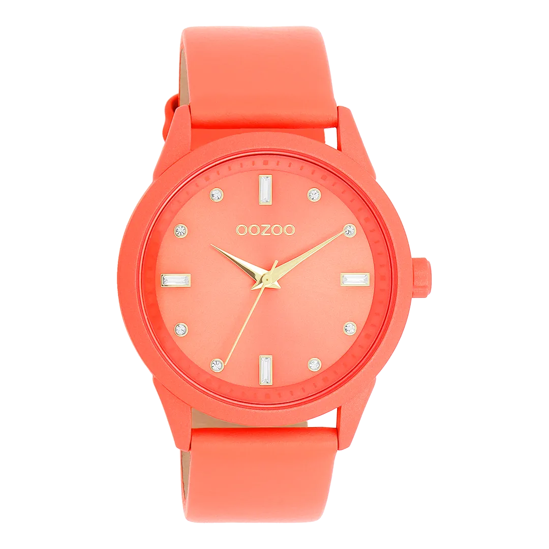 Pink shell coloured OOZOO watch with pink shell coloured leather strap - C11285