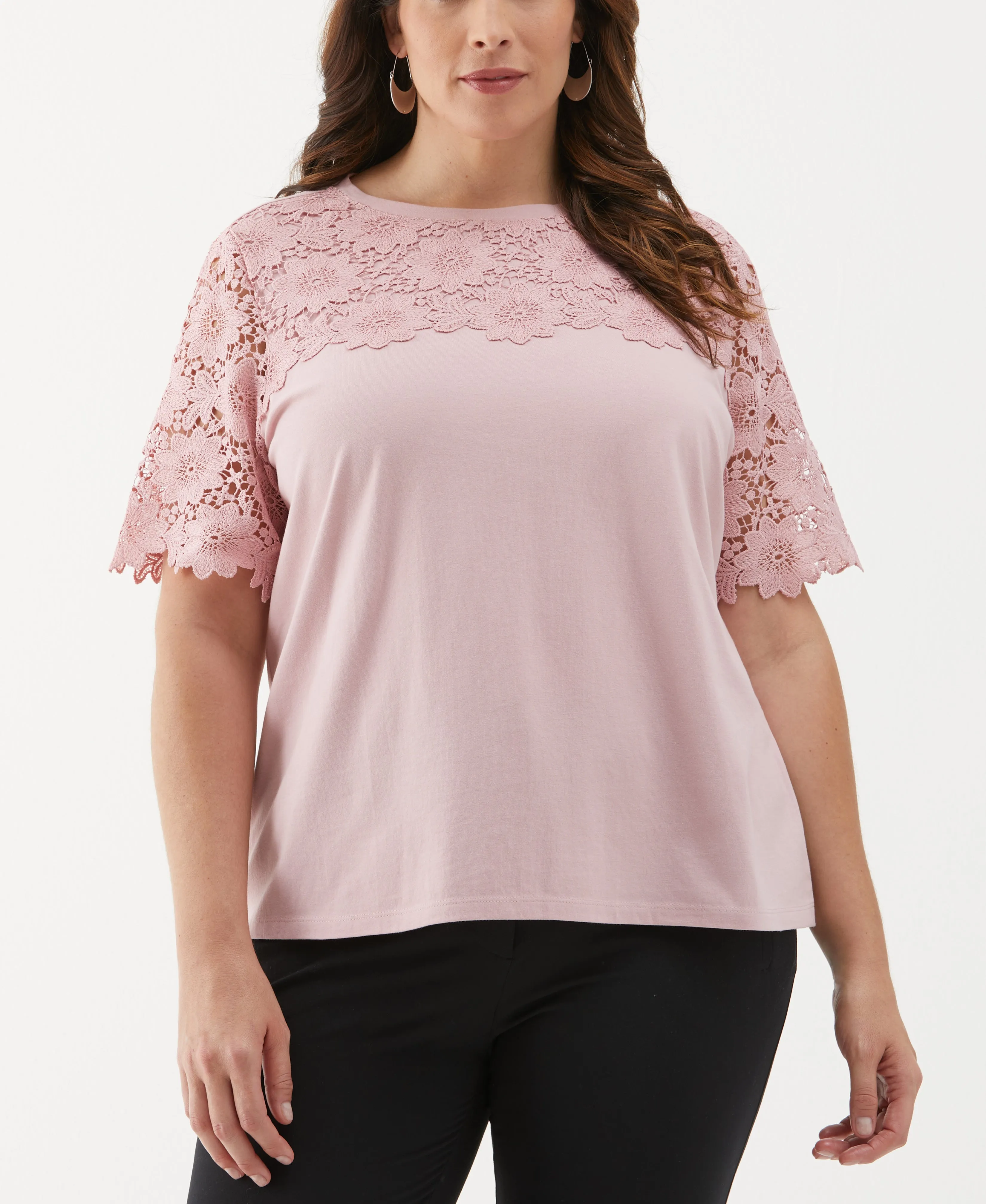 Plus Size Lace Yoke Knit Top