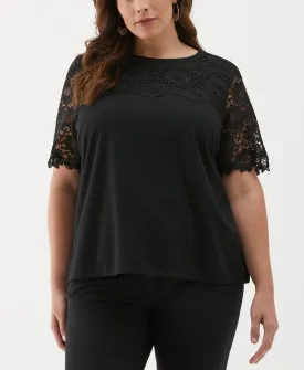 Plus Size Lace Yoke Knit Top