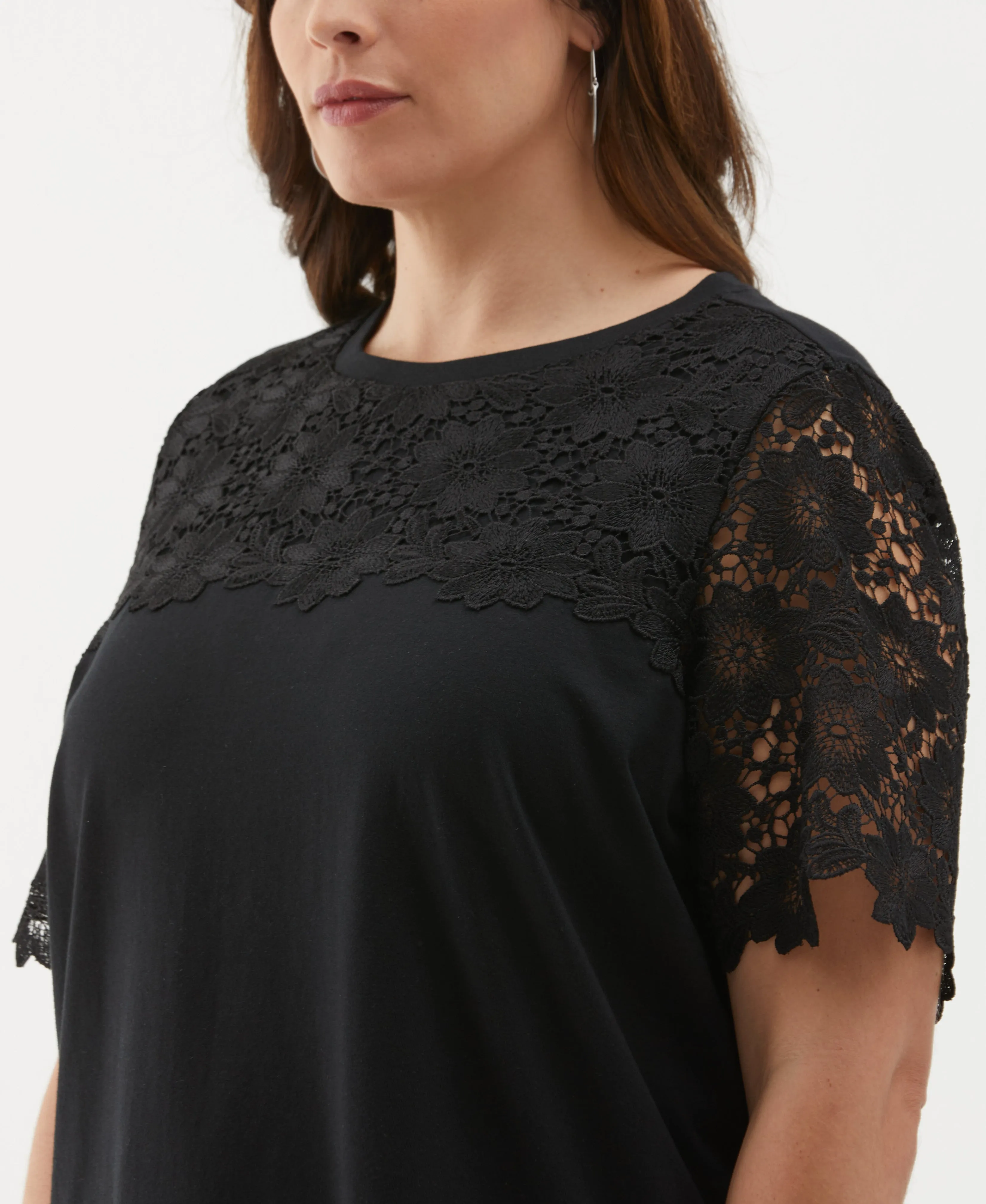 Plus Size Lace Yoke Knit Top