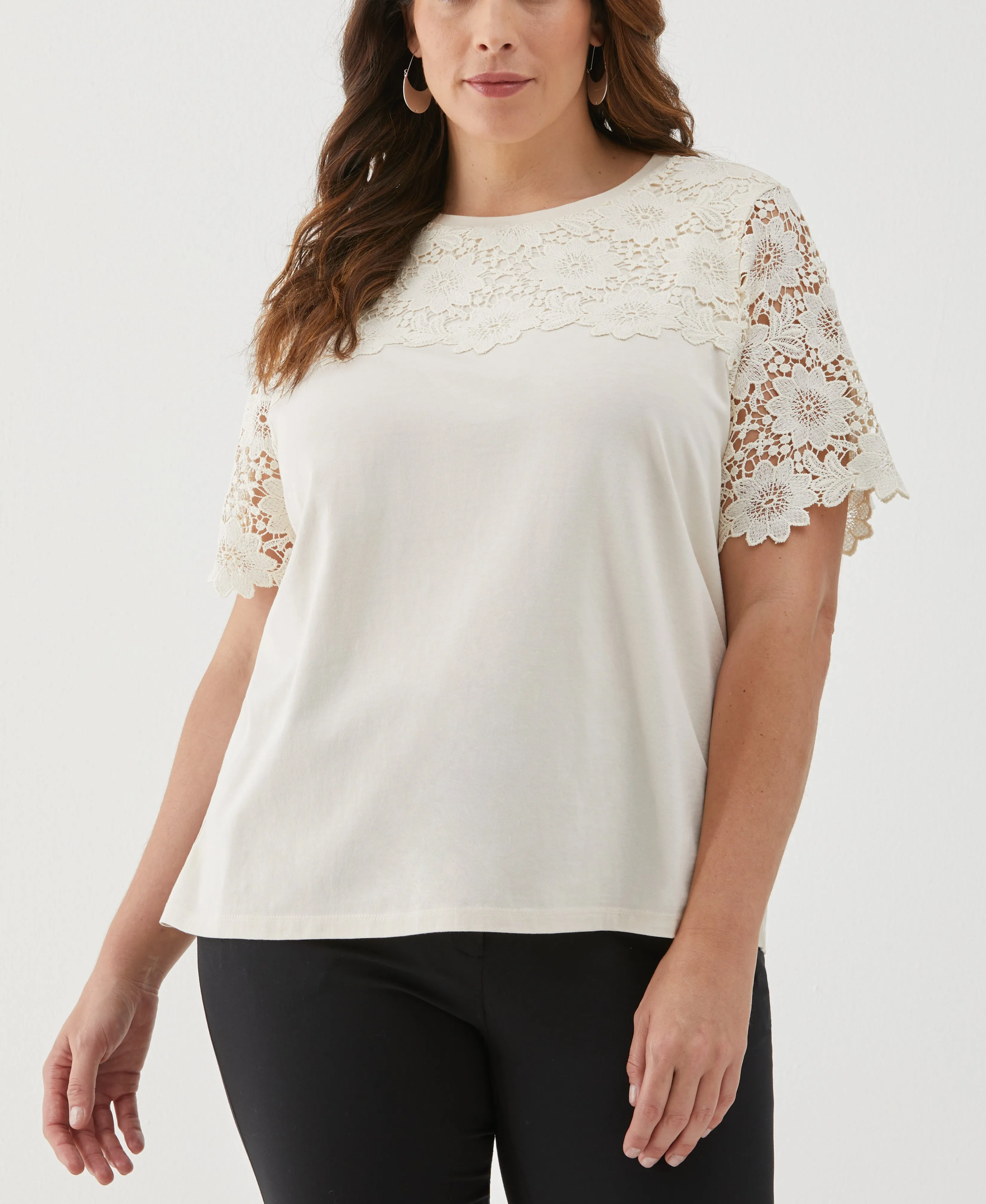 Plus Size Lace Yoke Knit Top