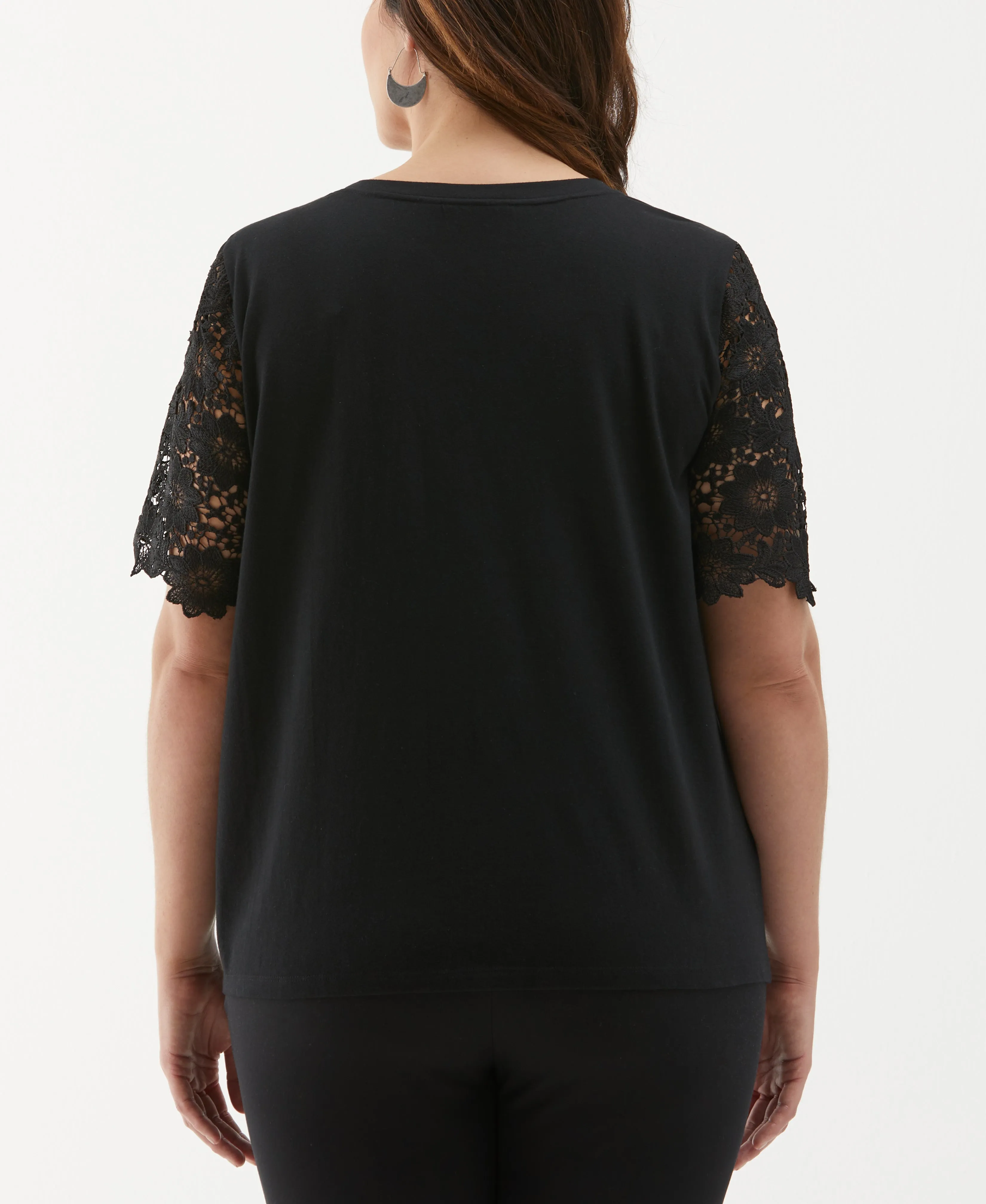 Plus Size Lace Yoke Knit Top