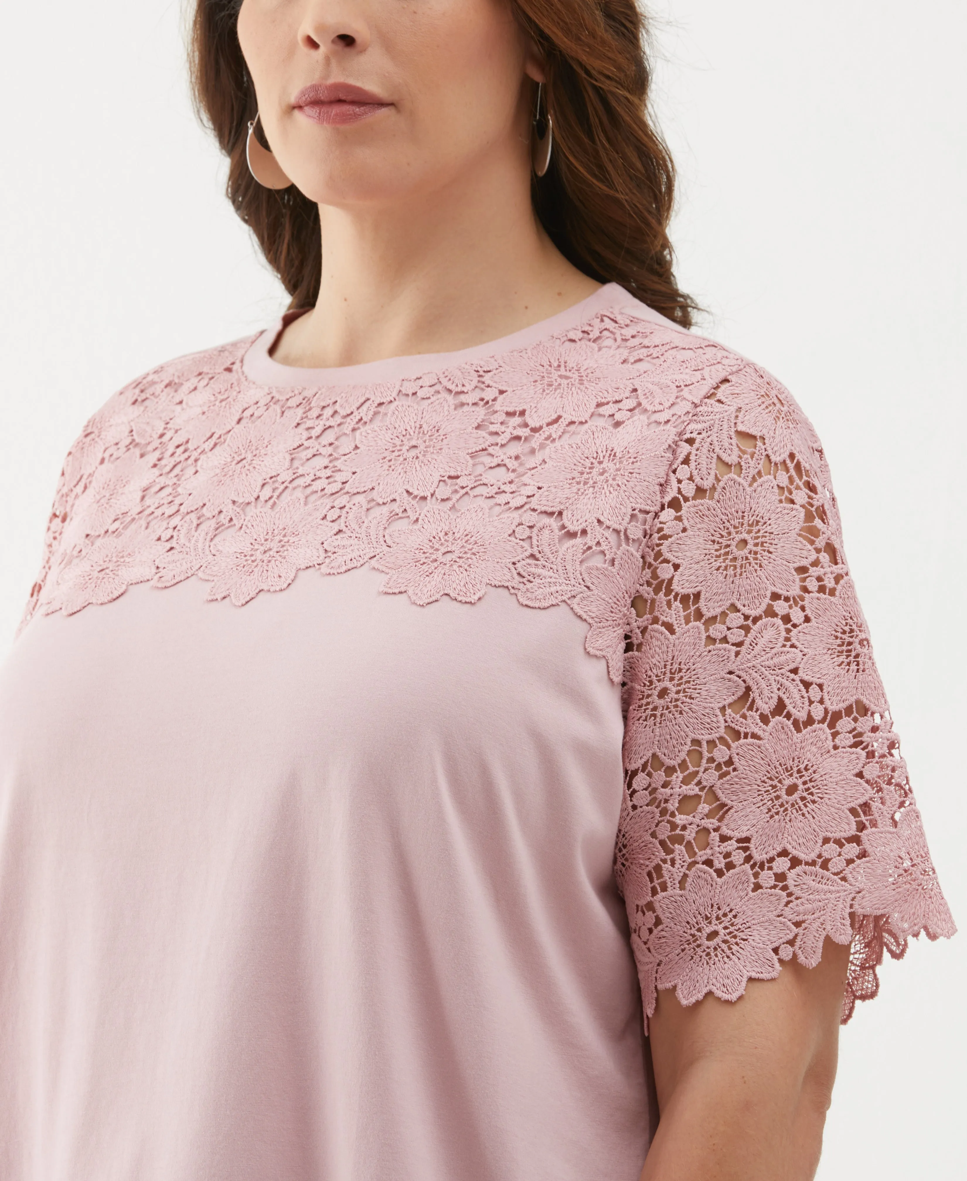 Plus Size Lace Yoke Knit Top