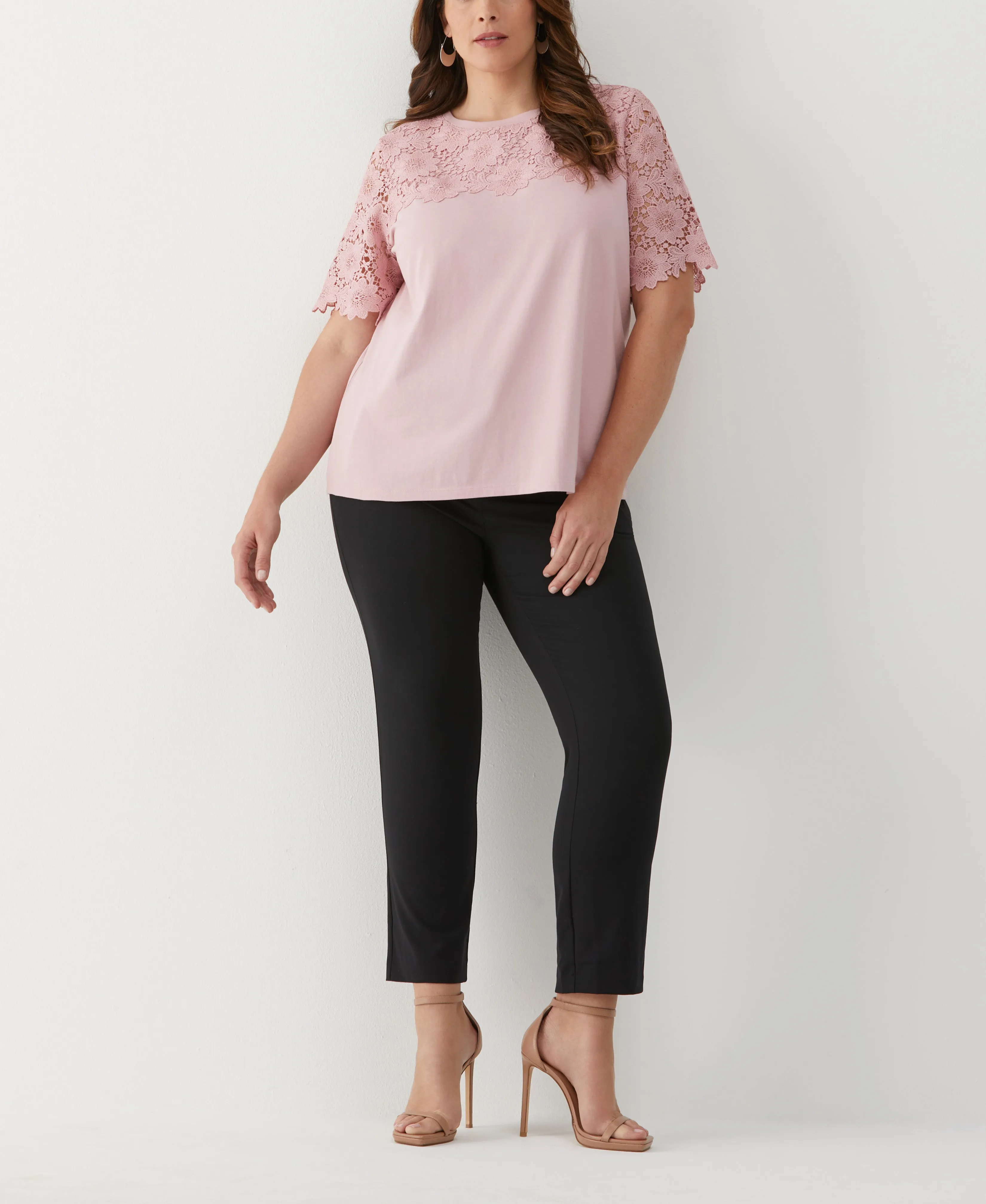 Plus Size Lace Yoke Knit Top