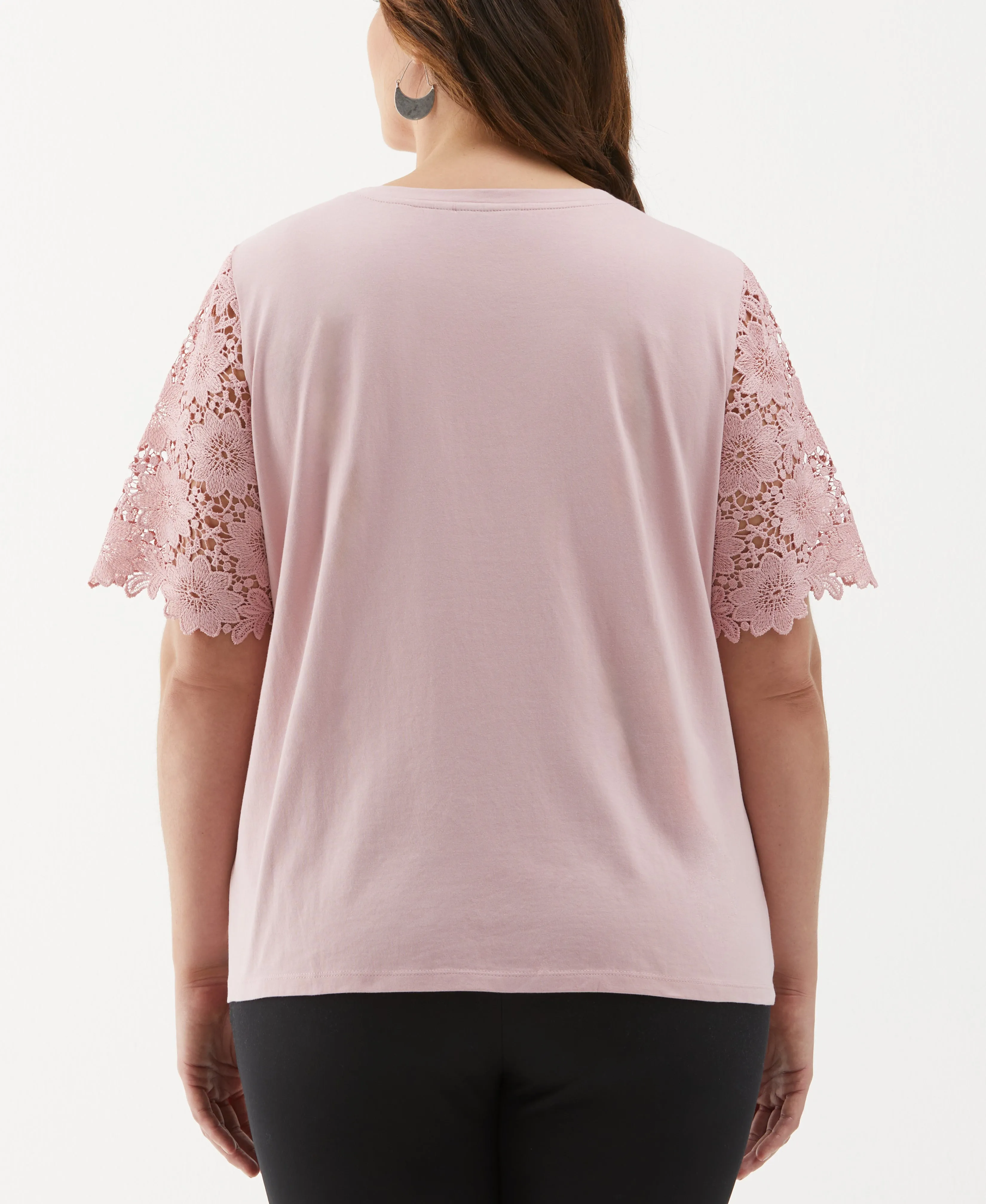 Plus Size Lace Yoke Knit Top