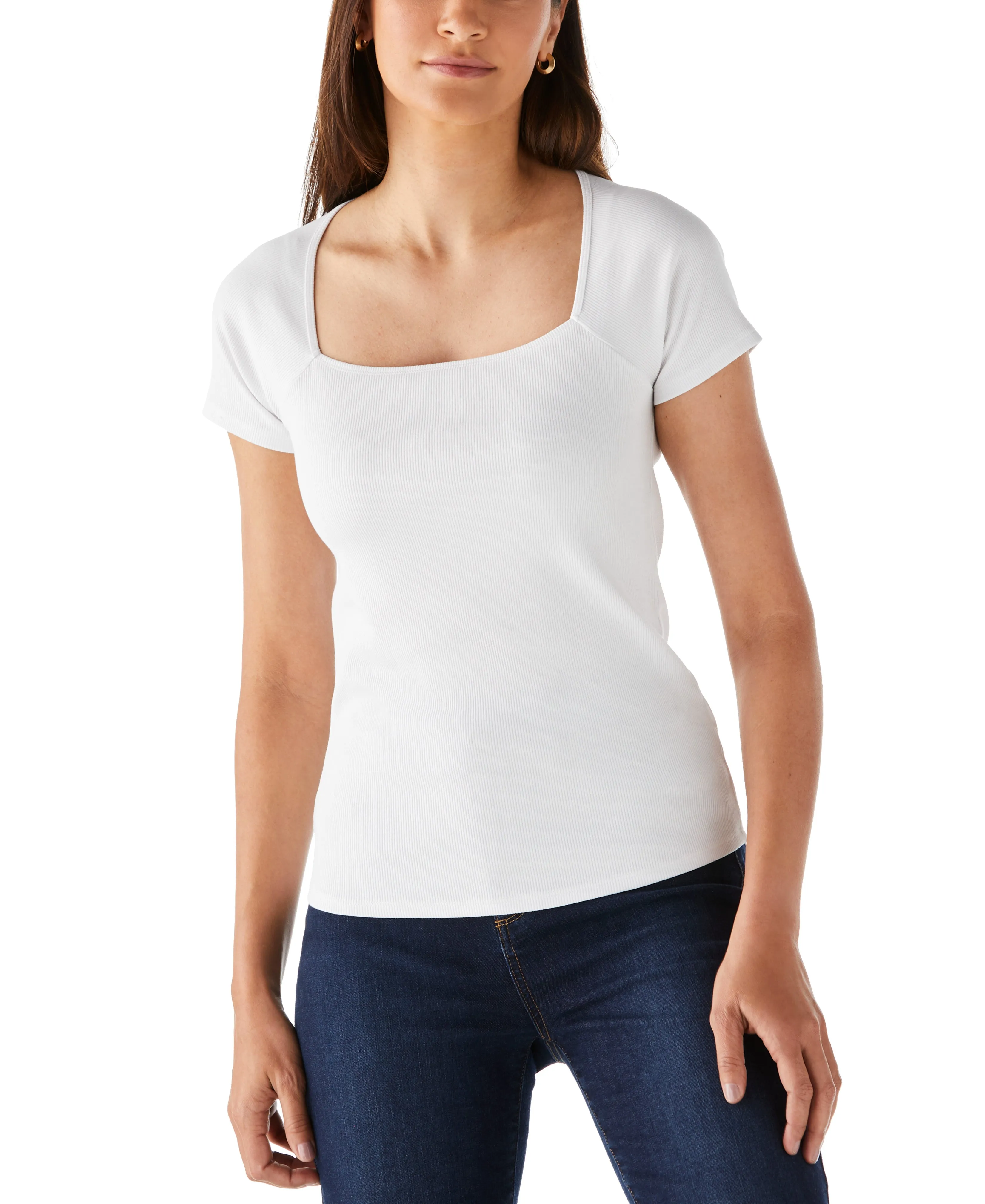 Ribbed Square Neck Tee