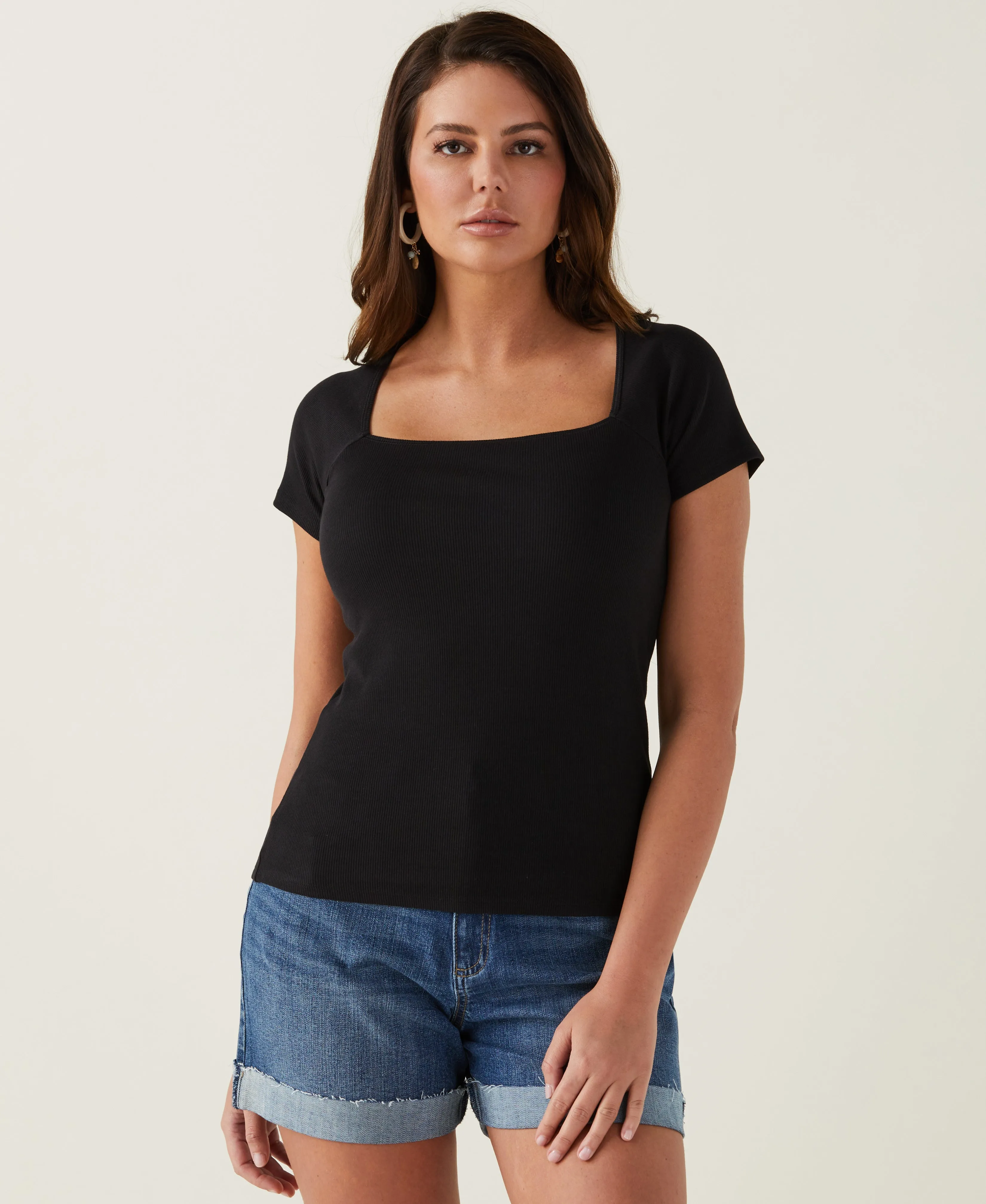 Ribbed Square Neck Tee