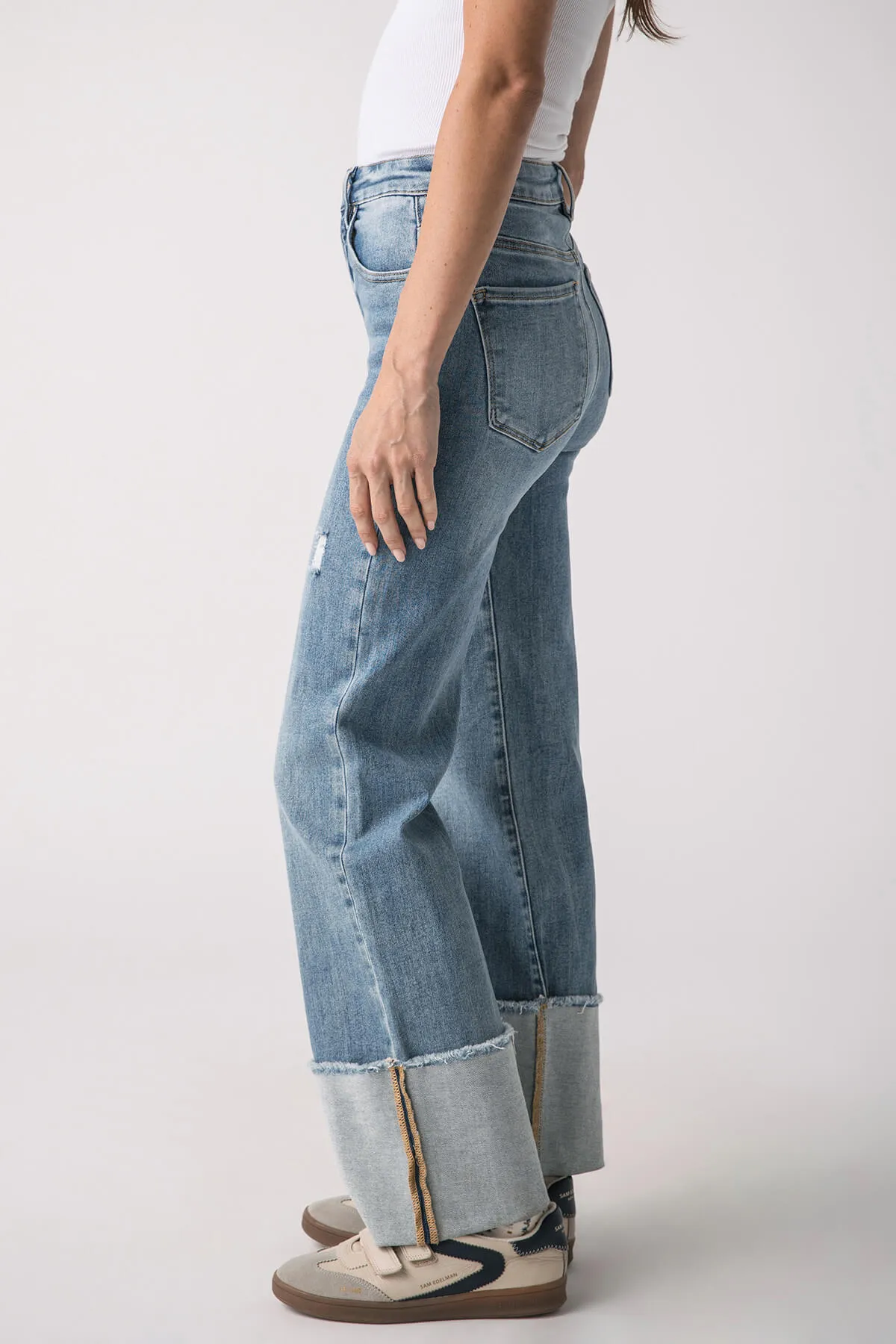 Sure! High-Rise Distressed Scout Cuffed Jeans