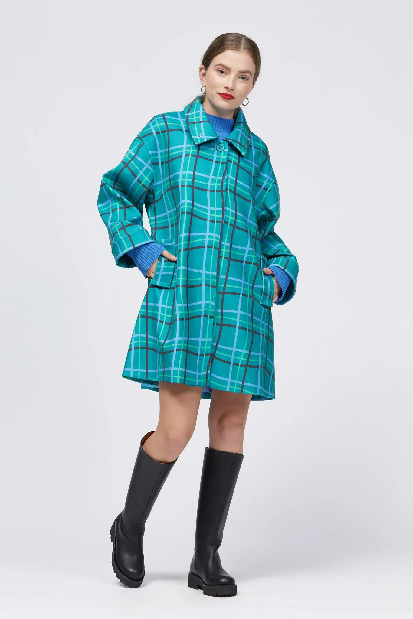 Rohsska Coat Green/Blue Warped Check Print