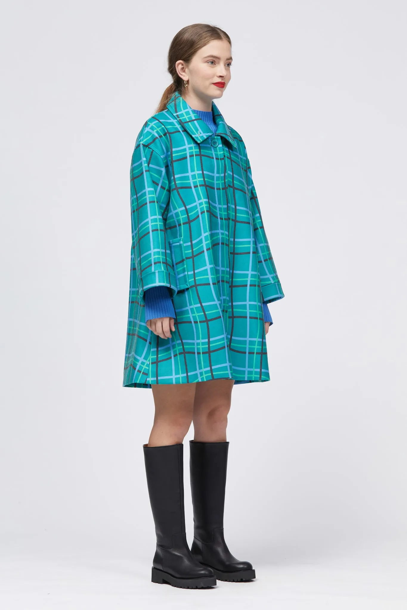 Rohsska Coat Green/Blue Warped Check Print