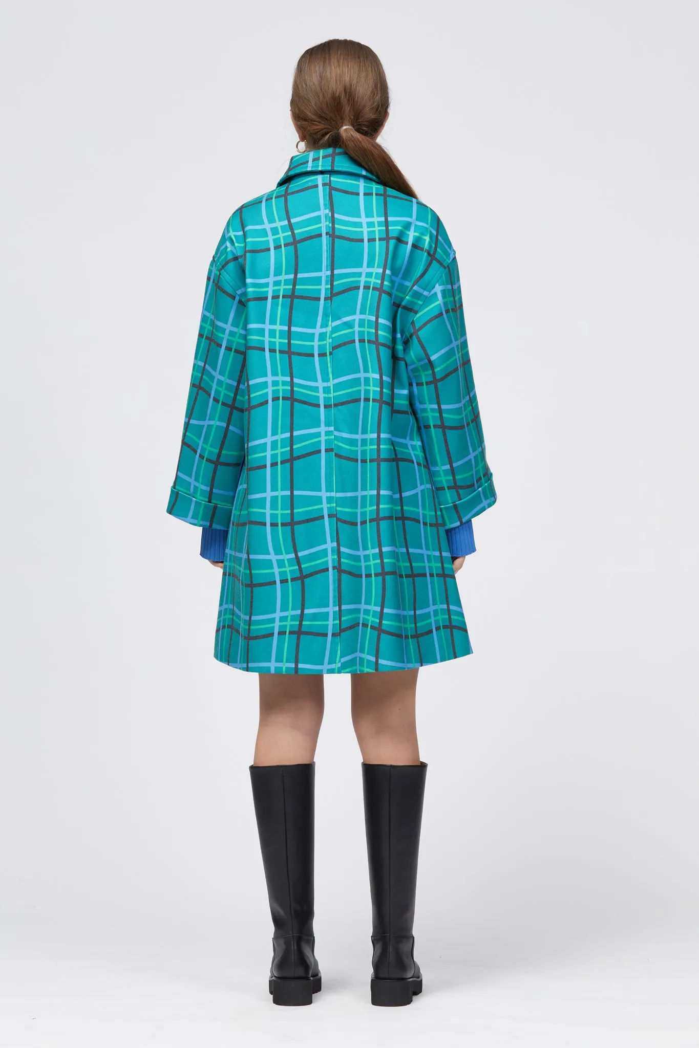 Rohsska Coat Green/Blue Warped Check Print