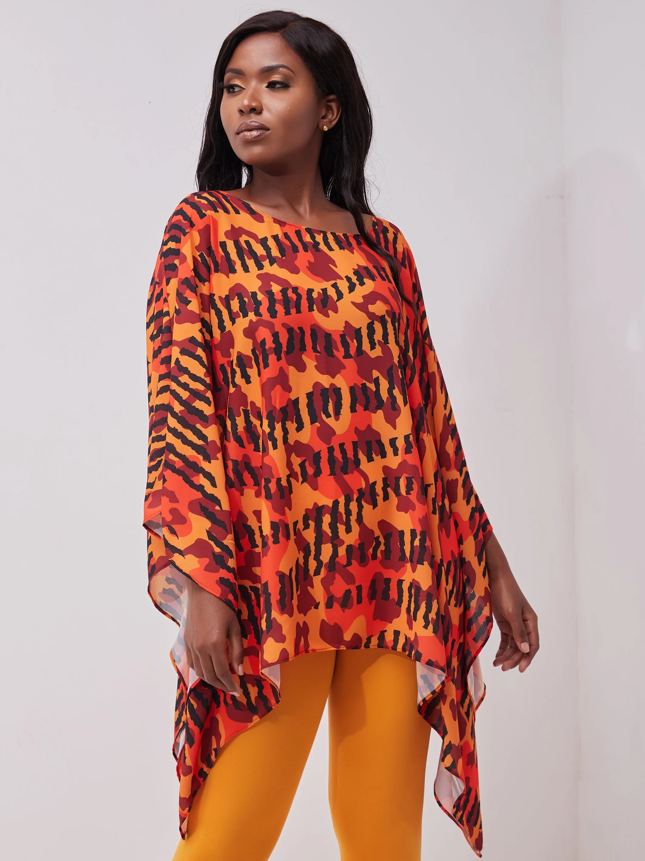 Safari Ayana Wide Top - Orange / Black Print