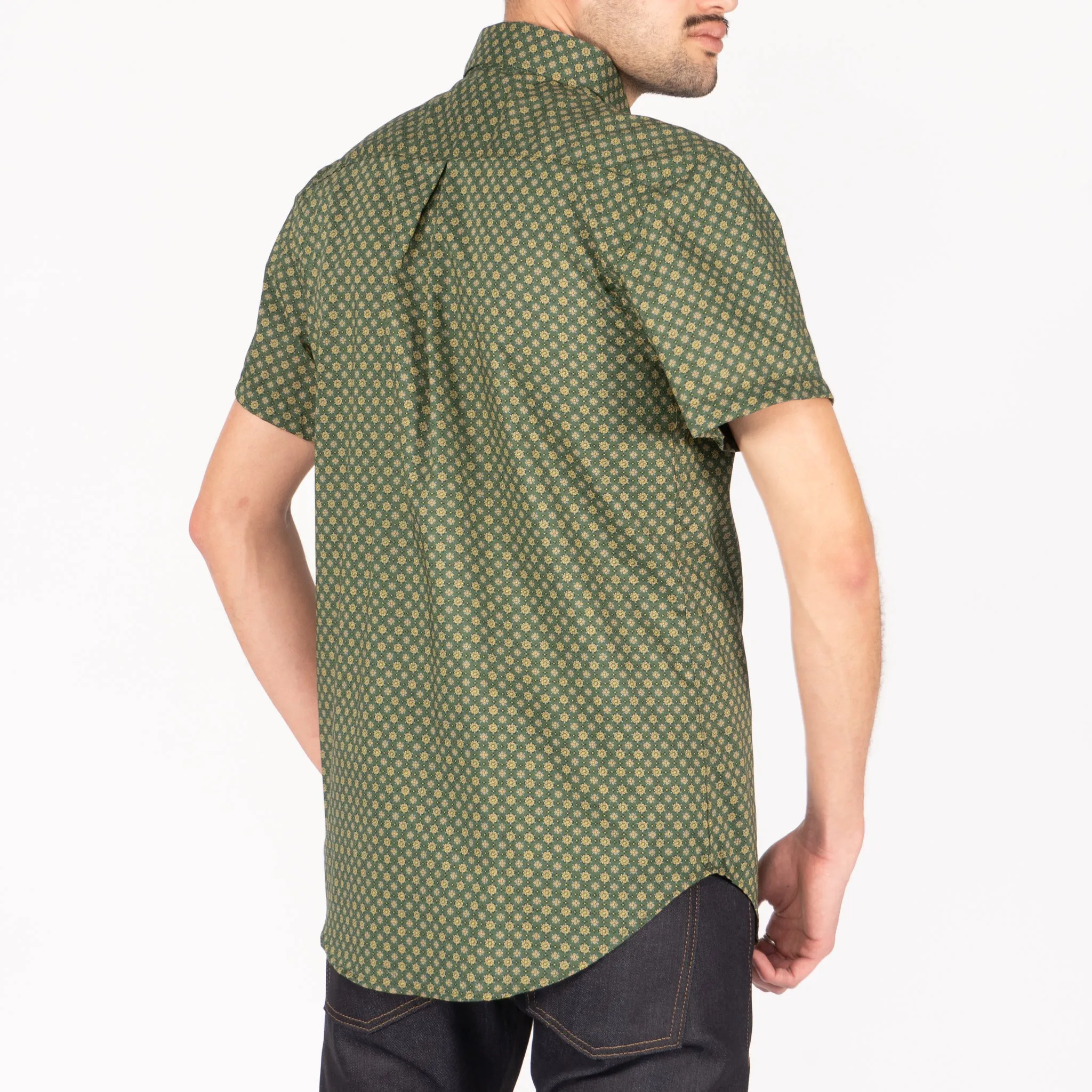 Short Sleeve Easy Shirt - Medallions Print - Green