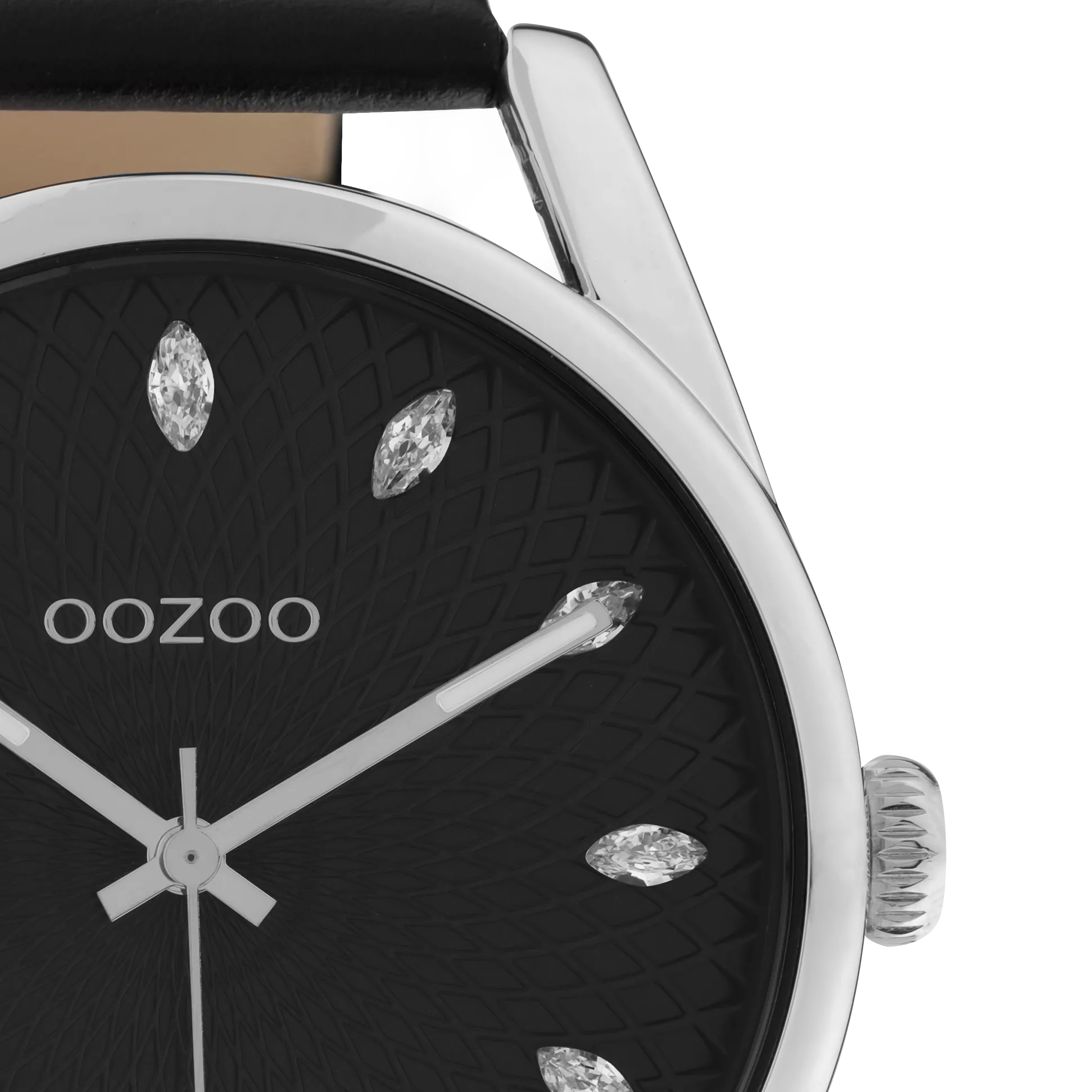 Silver coloured OOZOO watch with black leather strap - C10818