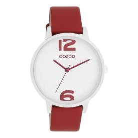 Silver coloured OOZOO watch with dahlia red leather strap - C11237