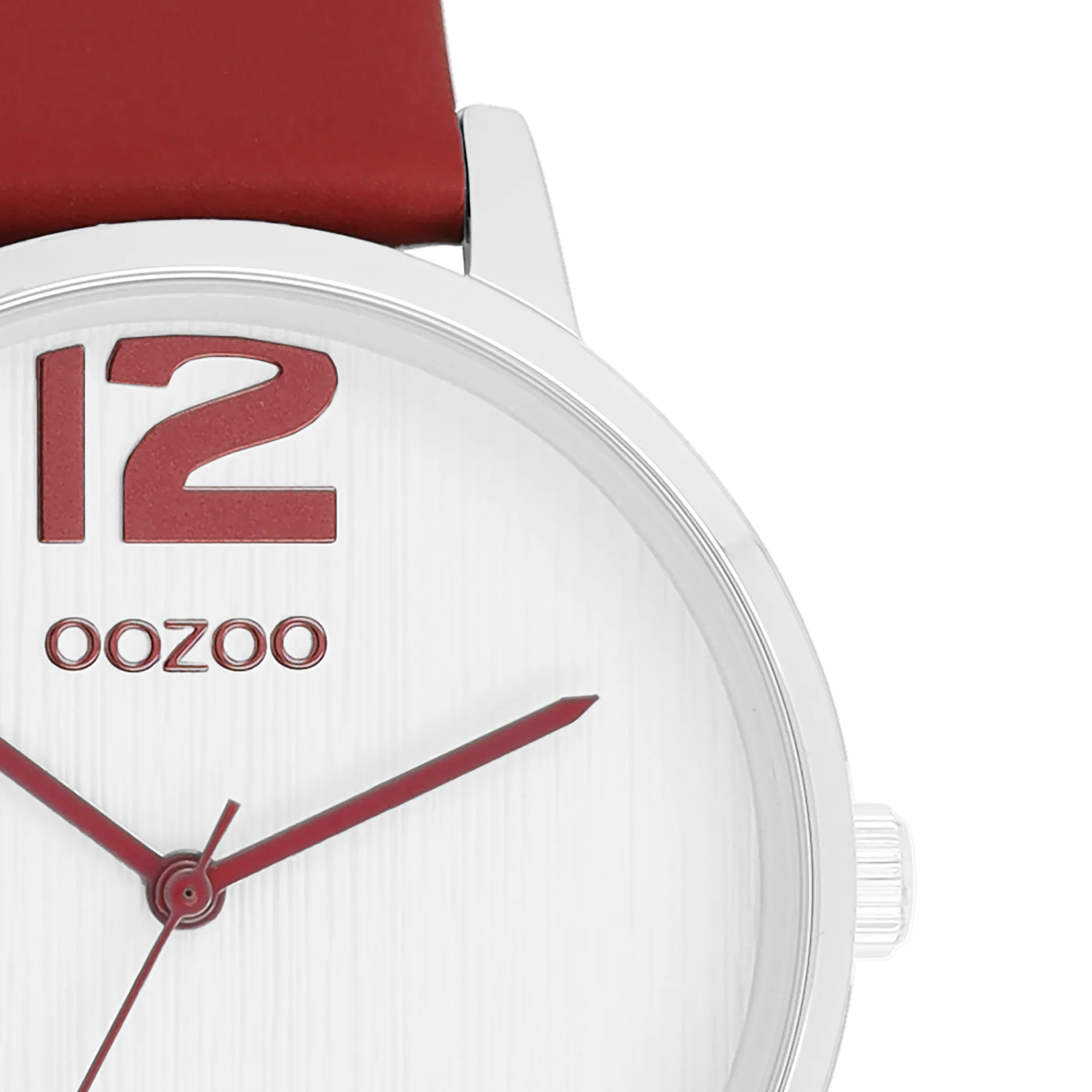 Silver coloured OOZOO watch with dahlia red leather strap - C11237