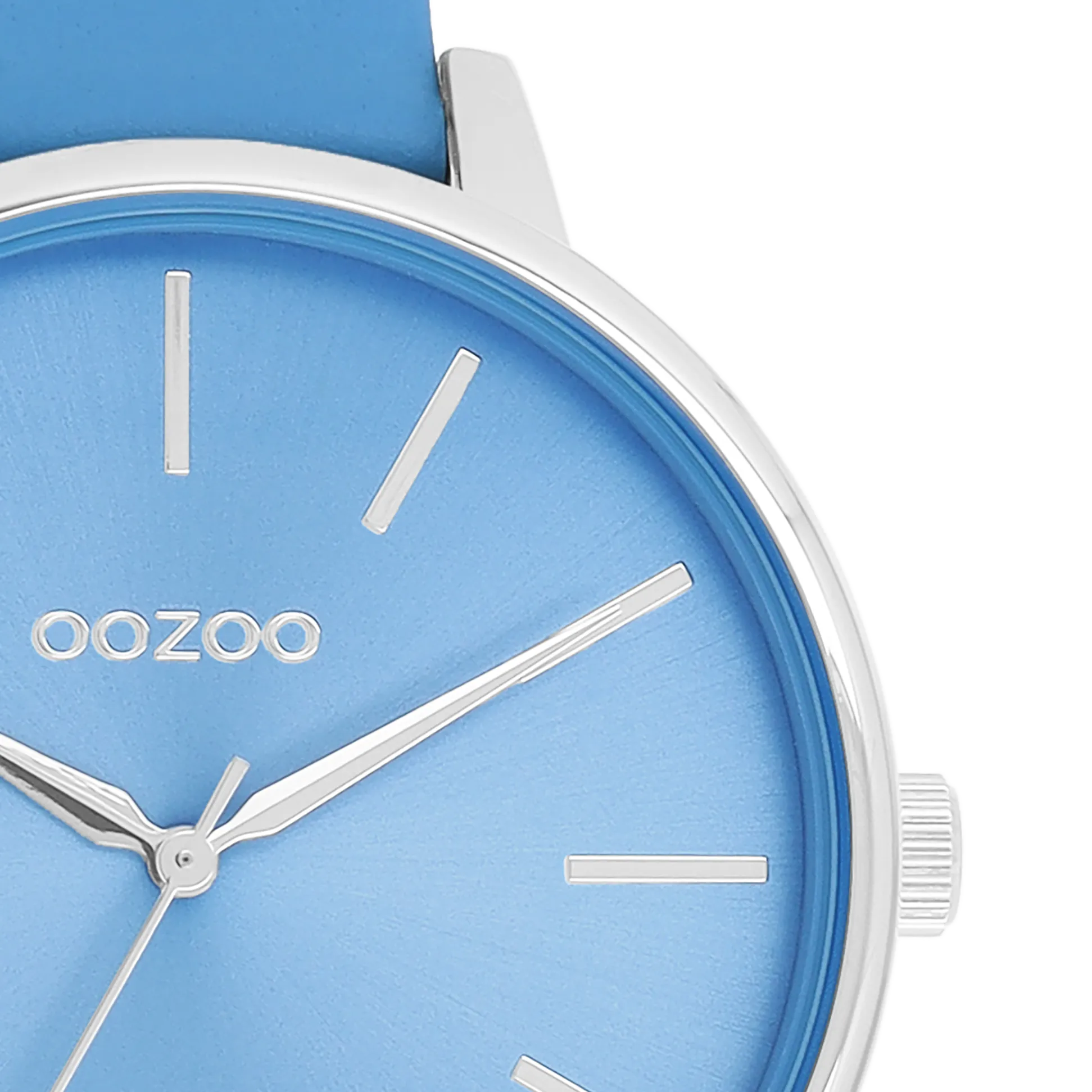 Silver coloured OOZOO watch with mineral blue leather strap - C11296