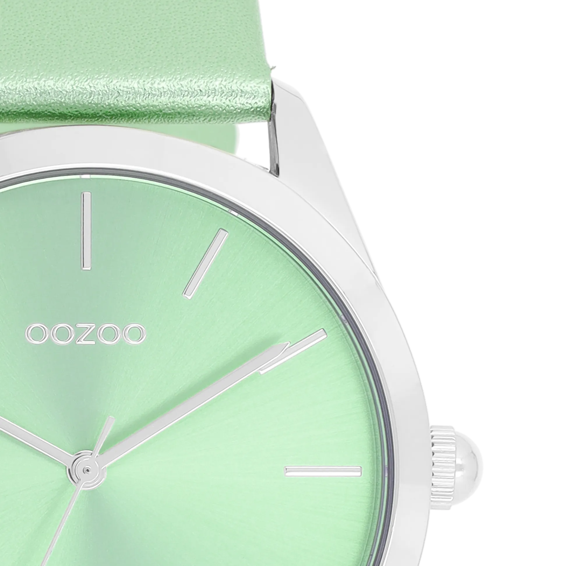 Silver coloured OOZOO watch with mint green leather strap - C11336