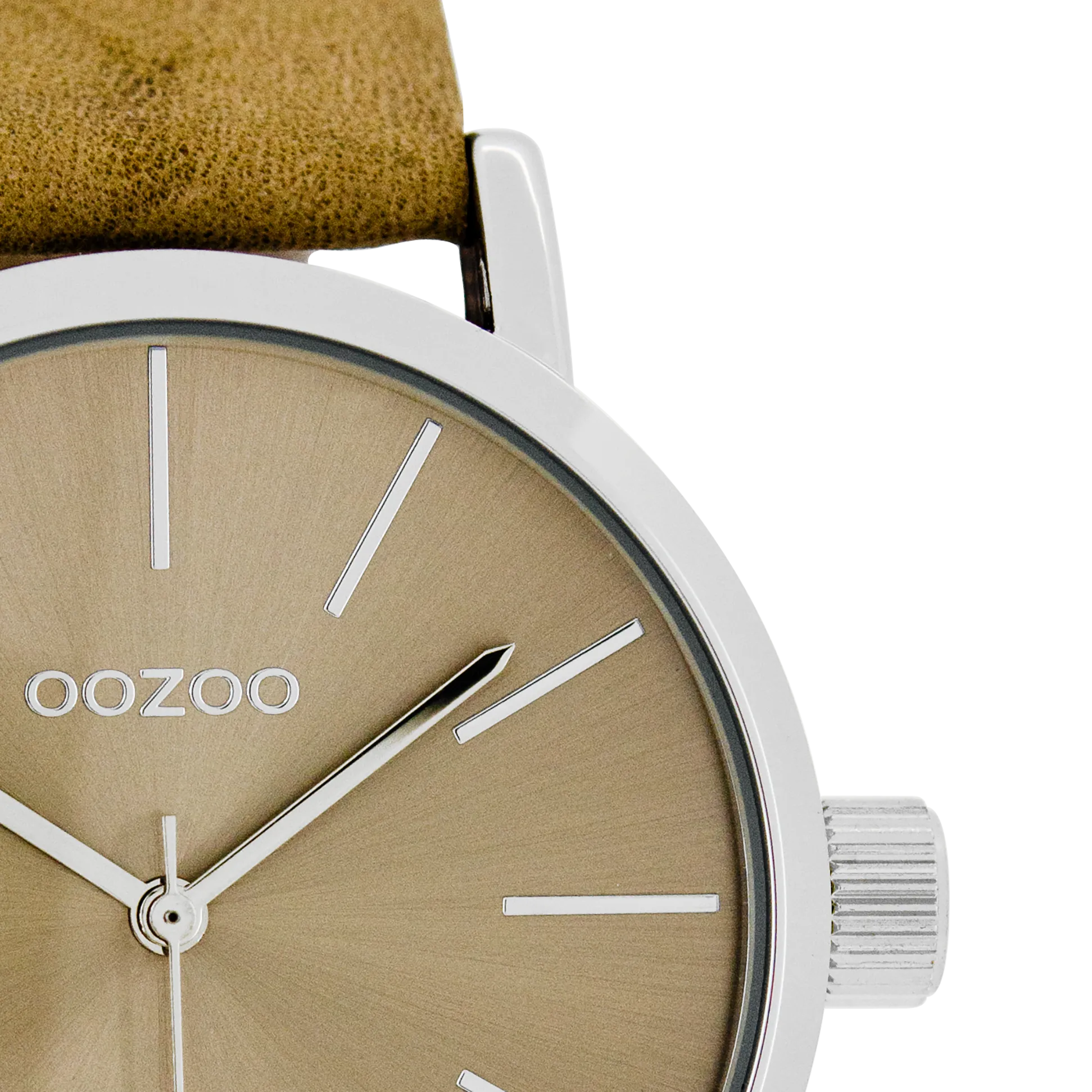 Silver coloured  watch with sand leather strap