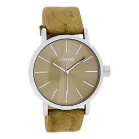 Silver coloured  watch with sand leather strap