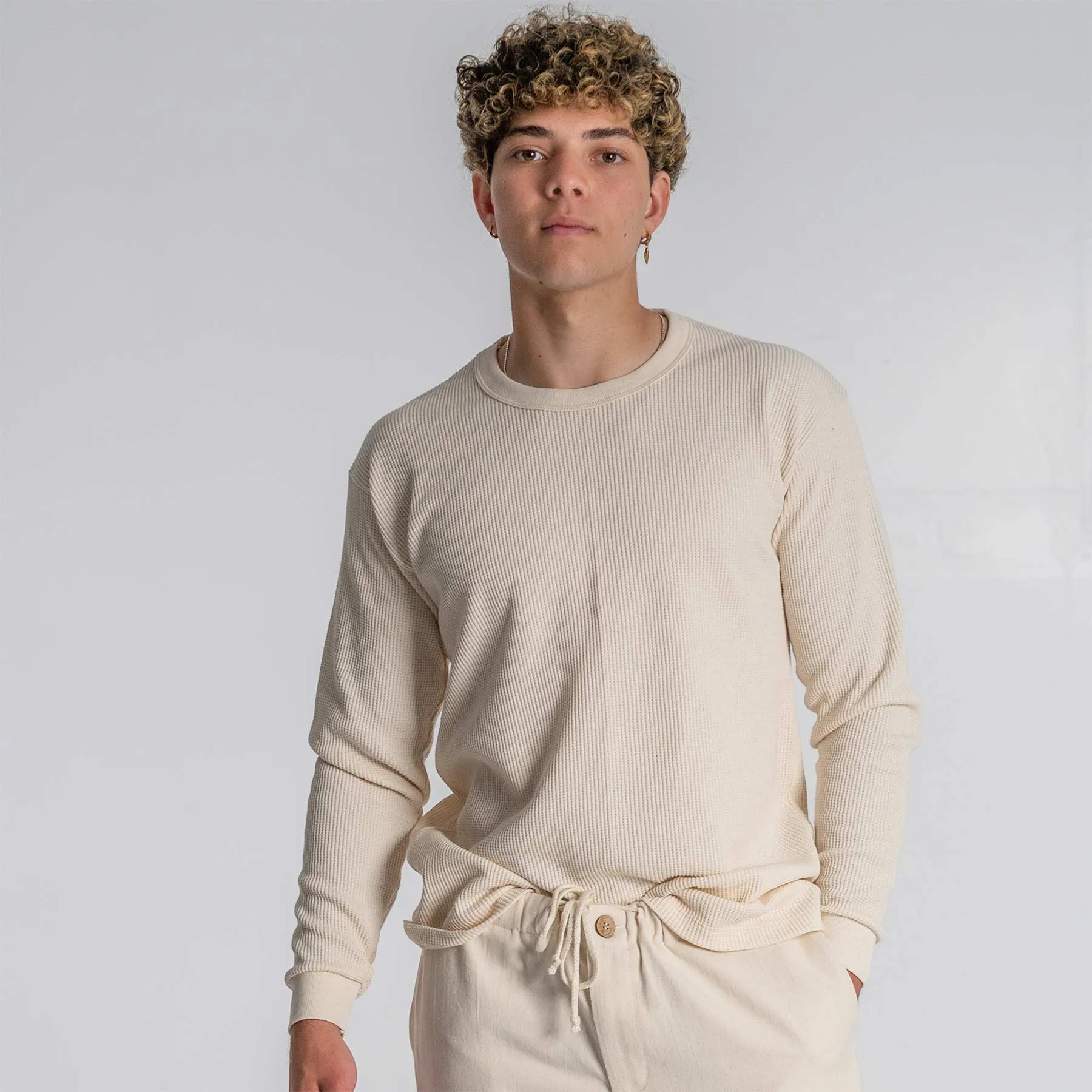 TACOMA 100% Organic Cotton Waffle Knit Long-Sleeve Pullover (Grown & Made USA)