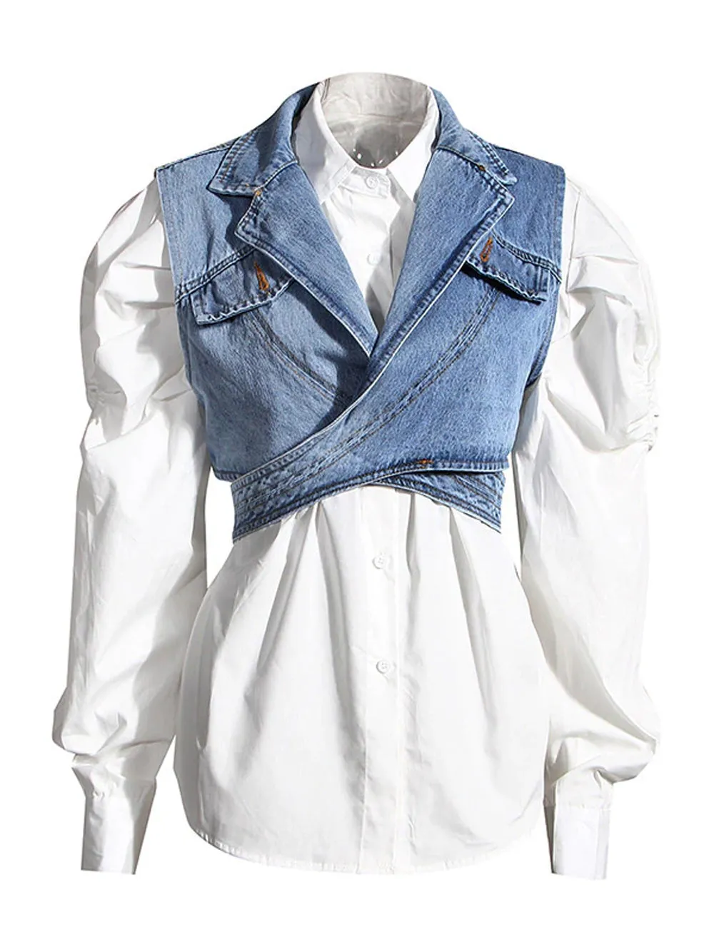 TANTA Blouse & Denim Vest Set