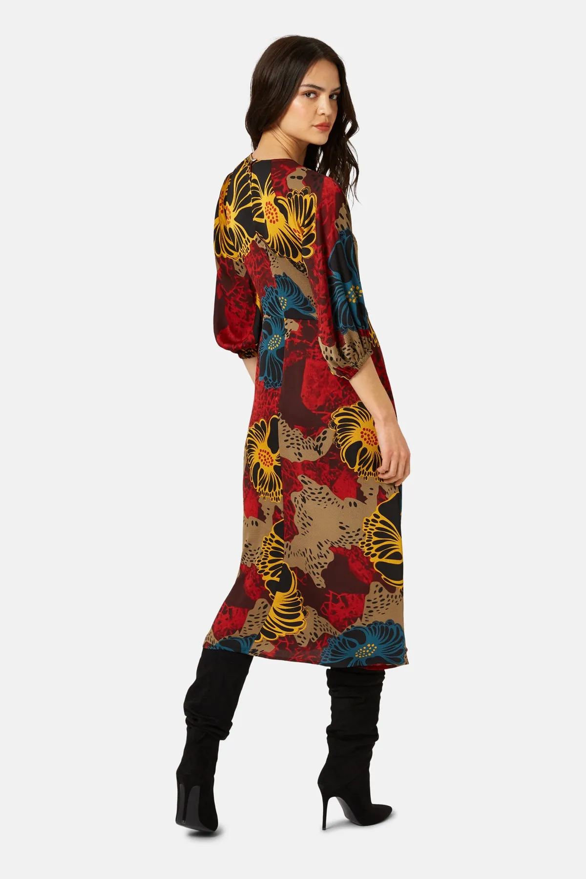 Traffic People Into My Arms Drape Dress-Red Florals-IMA12002009