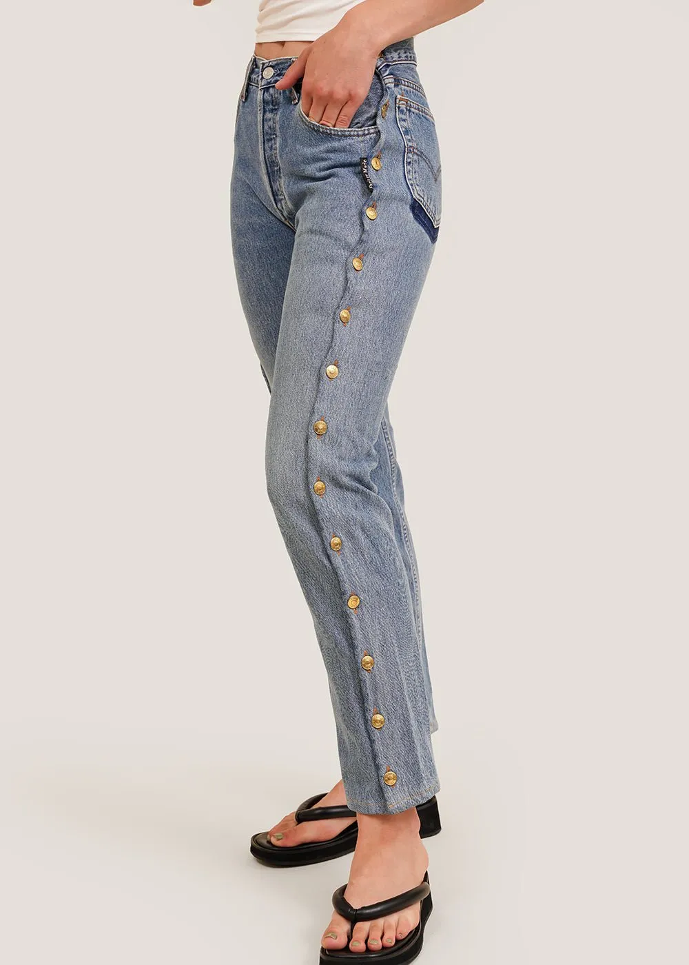 Classic High-Waisted Vintage Side-Button Jeans for Women