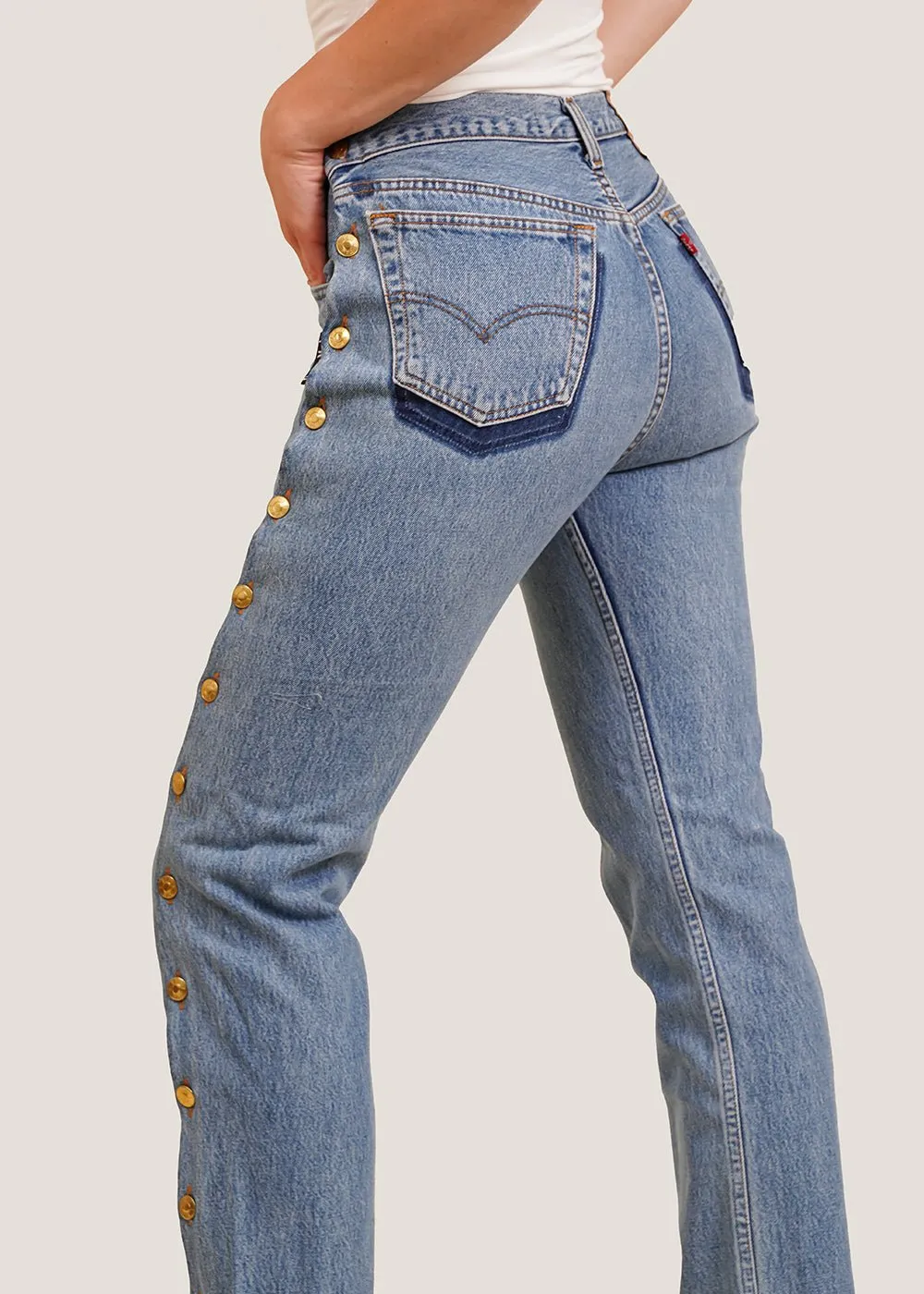 Classic High-Waisted Vintage Side-Button Jeans for Women