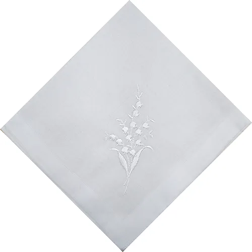 White Embroidered 'Lily of the Valley' Design Cotton Ladies Handkerchief