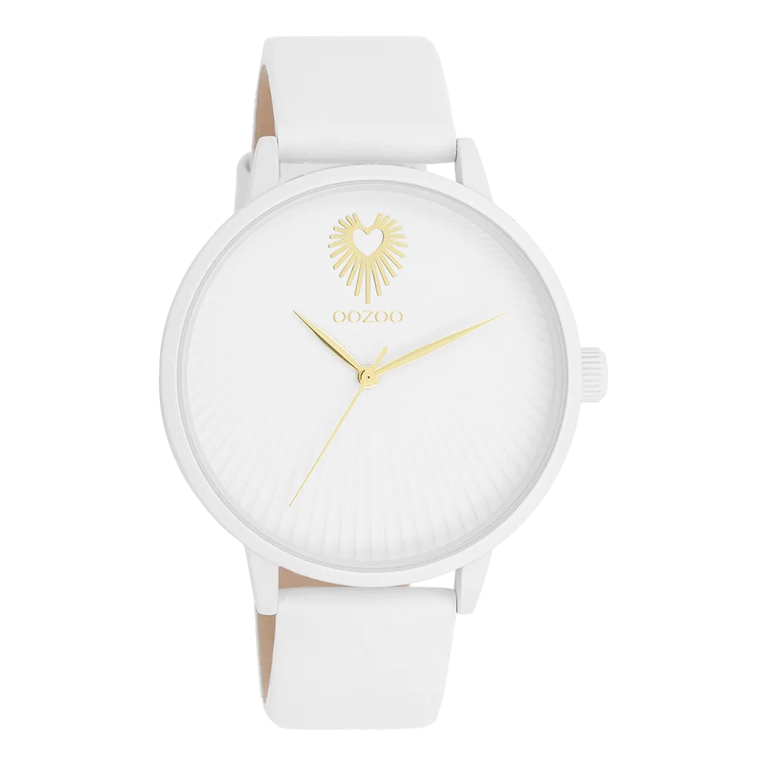 White OOZOO watch with white leather strap - C11343