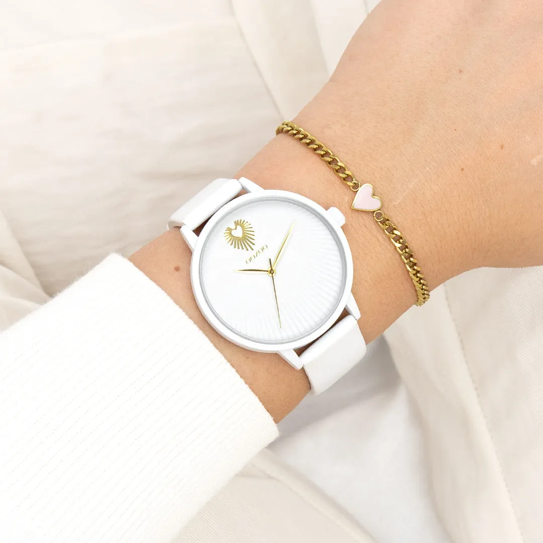 White OOZOO watch with white leather strap - C11343