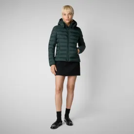 Woman's animal free hooded puffer jacket Amelie in green black