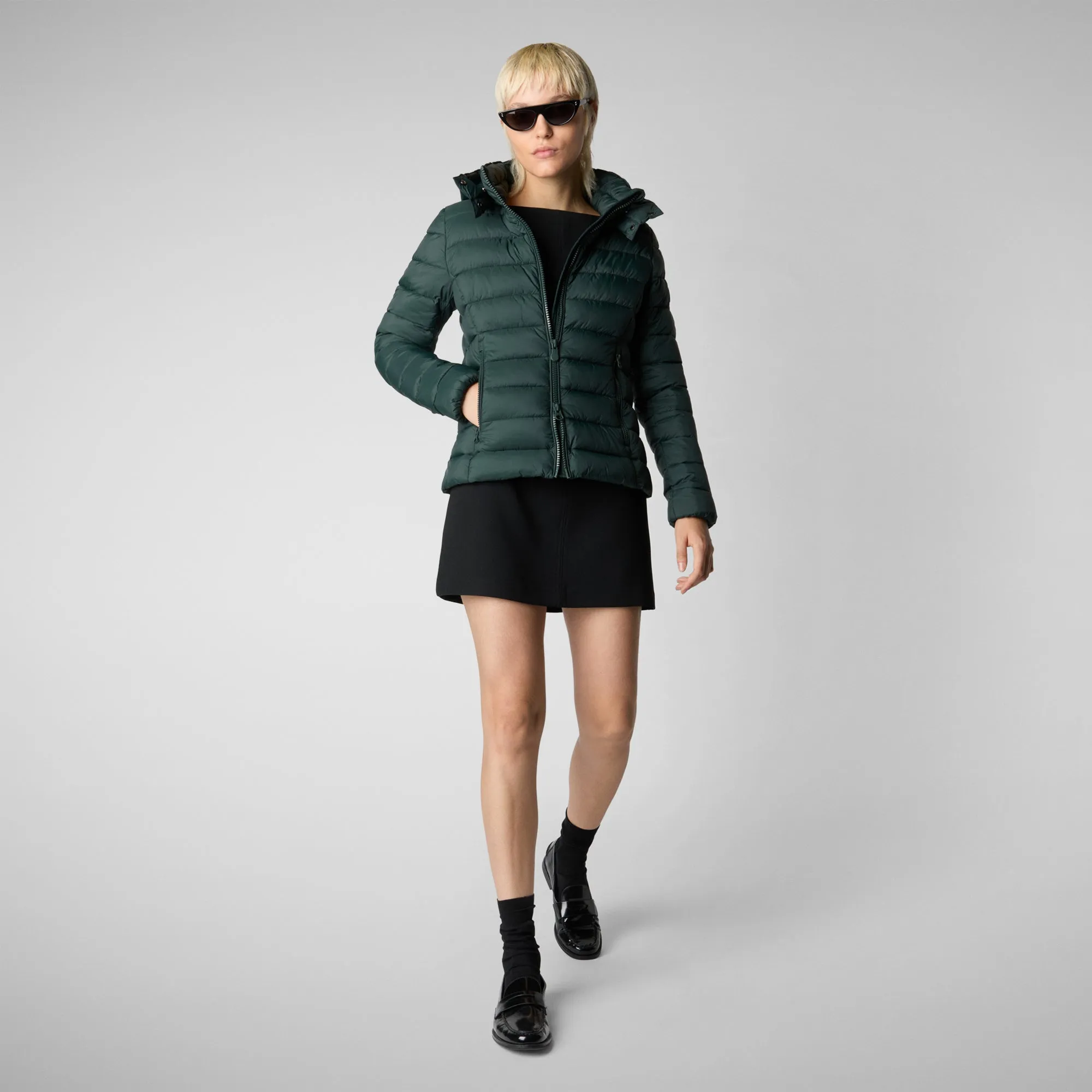 Woman's animal free hooded puffer jacket Amelie in green black