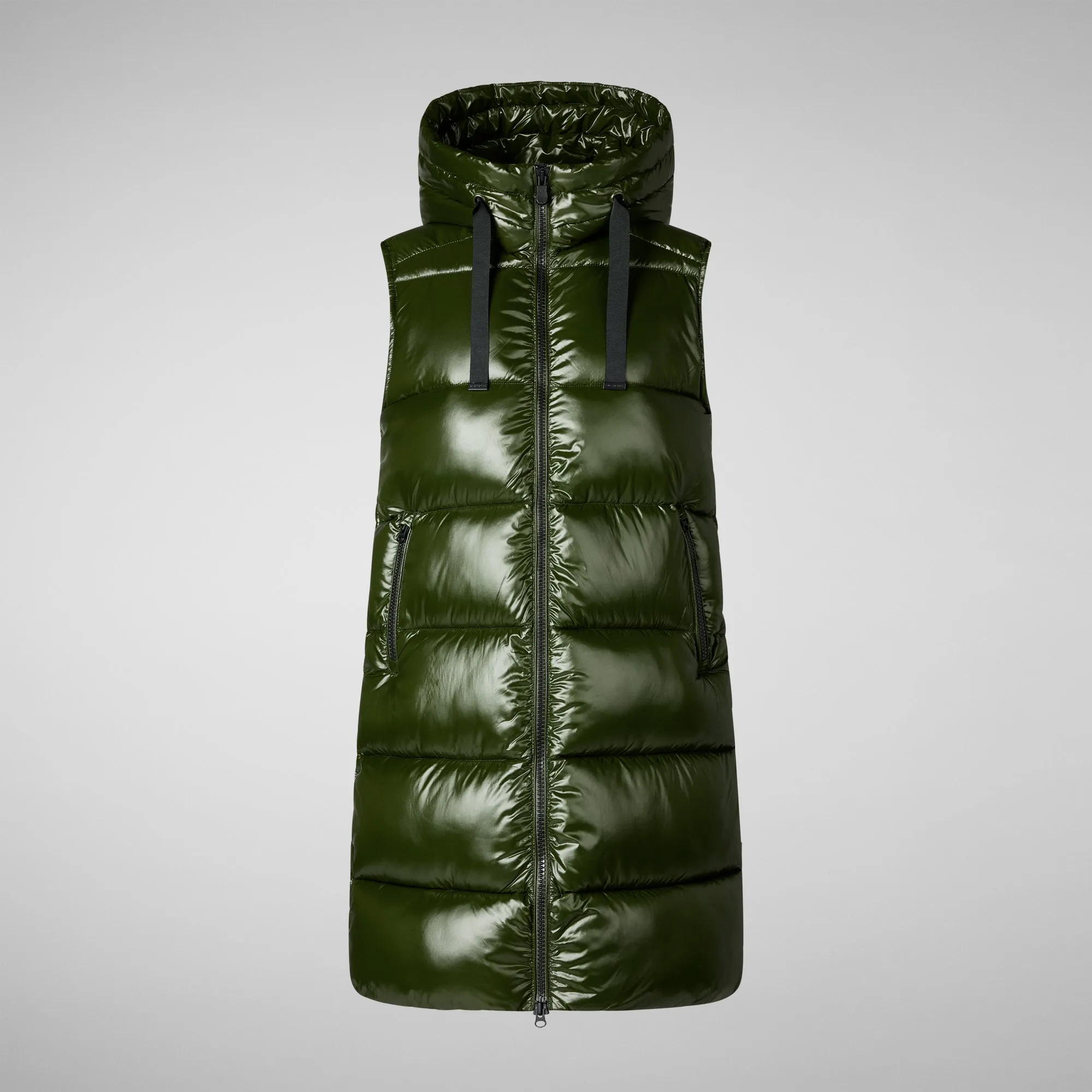 Woman's hooded vest Iria in pine green