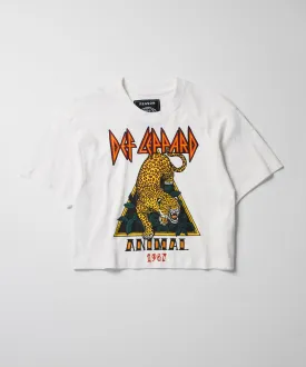 Women Def Leppard Animal 1987 Short Sleeve Crop Tee - White