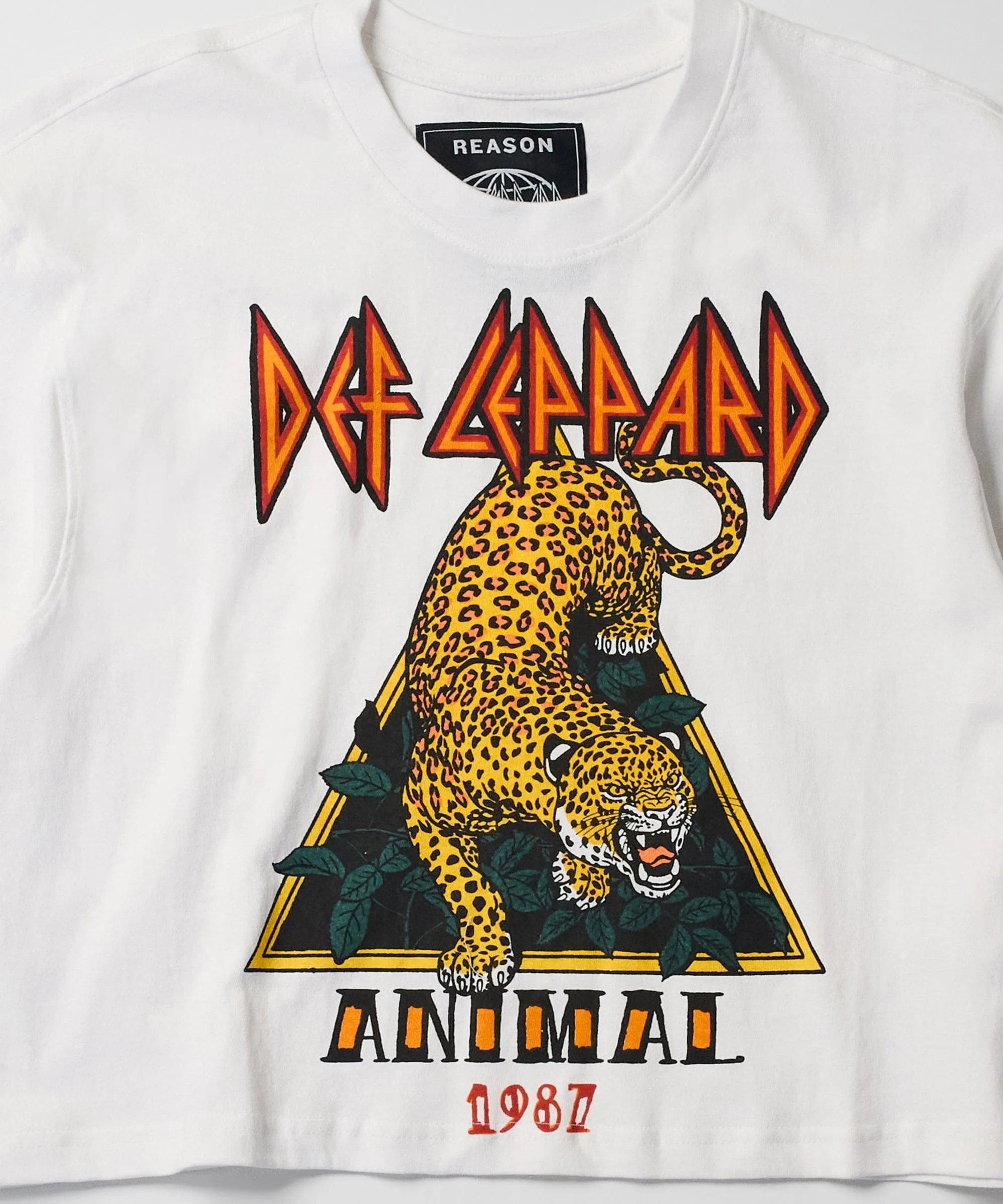 Women Def Leppard Animal 1987 Short Sleeve Crop Tee - White